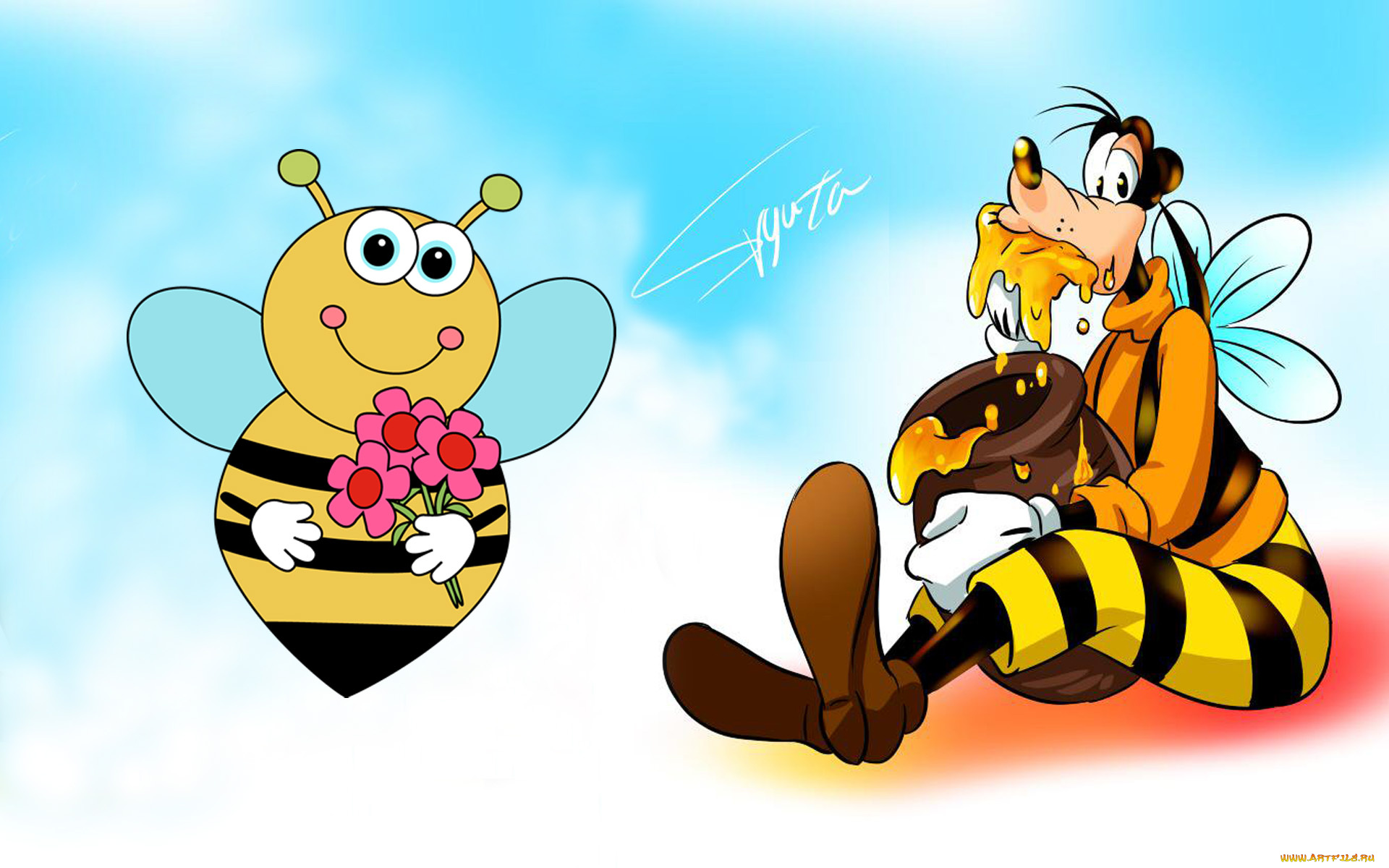 мультфильмы, disney, пчела, гуфи, мед
