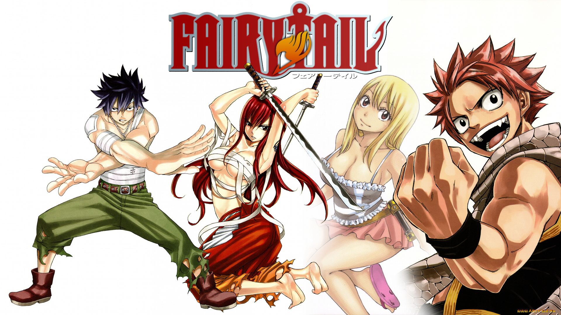 аниме, fairy, tail, драка, девушки, мальчики