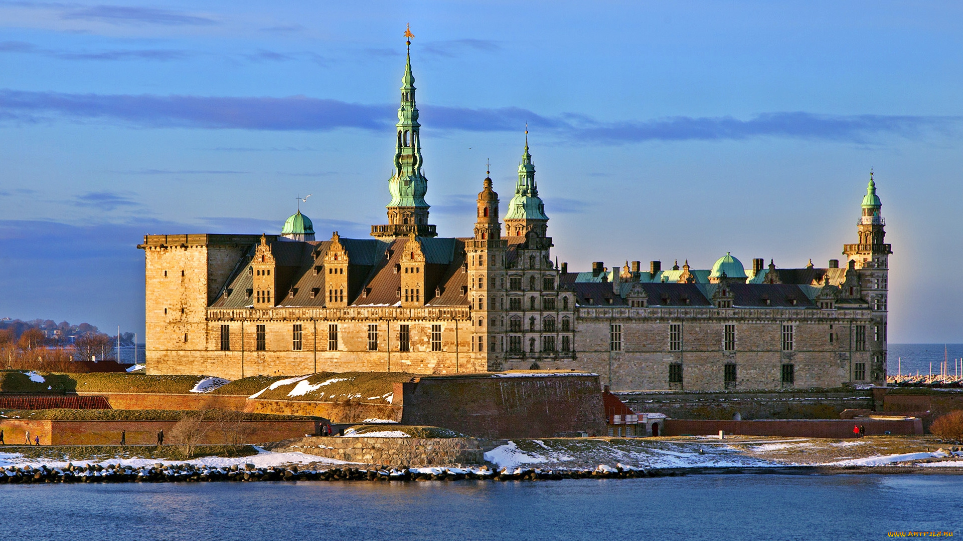 kronborg, castle, города, дворцы, замки, крепости, замок, море, мыс