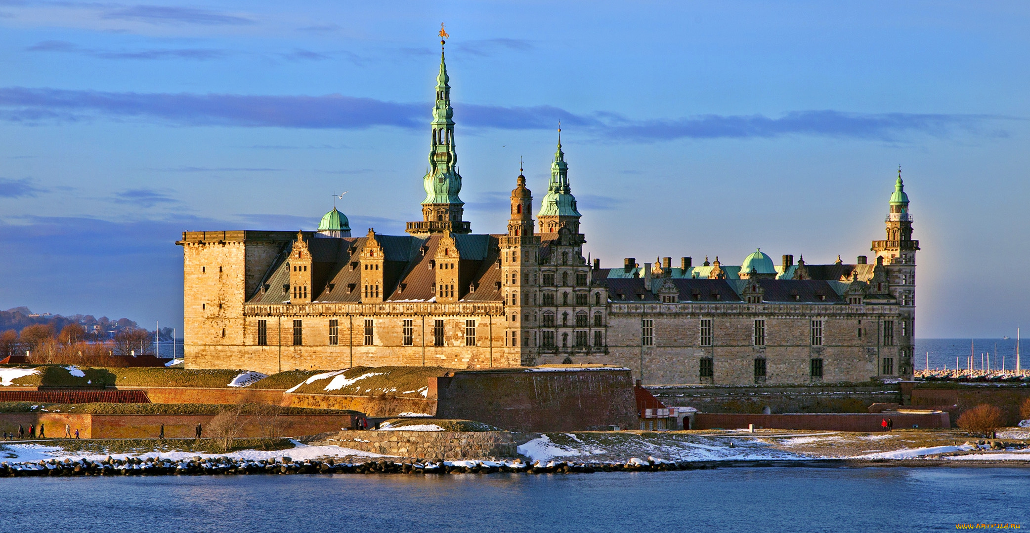 kronborg, castle, города, дворцы, замки, крепости, замок, море, мыс
