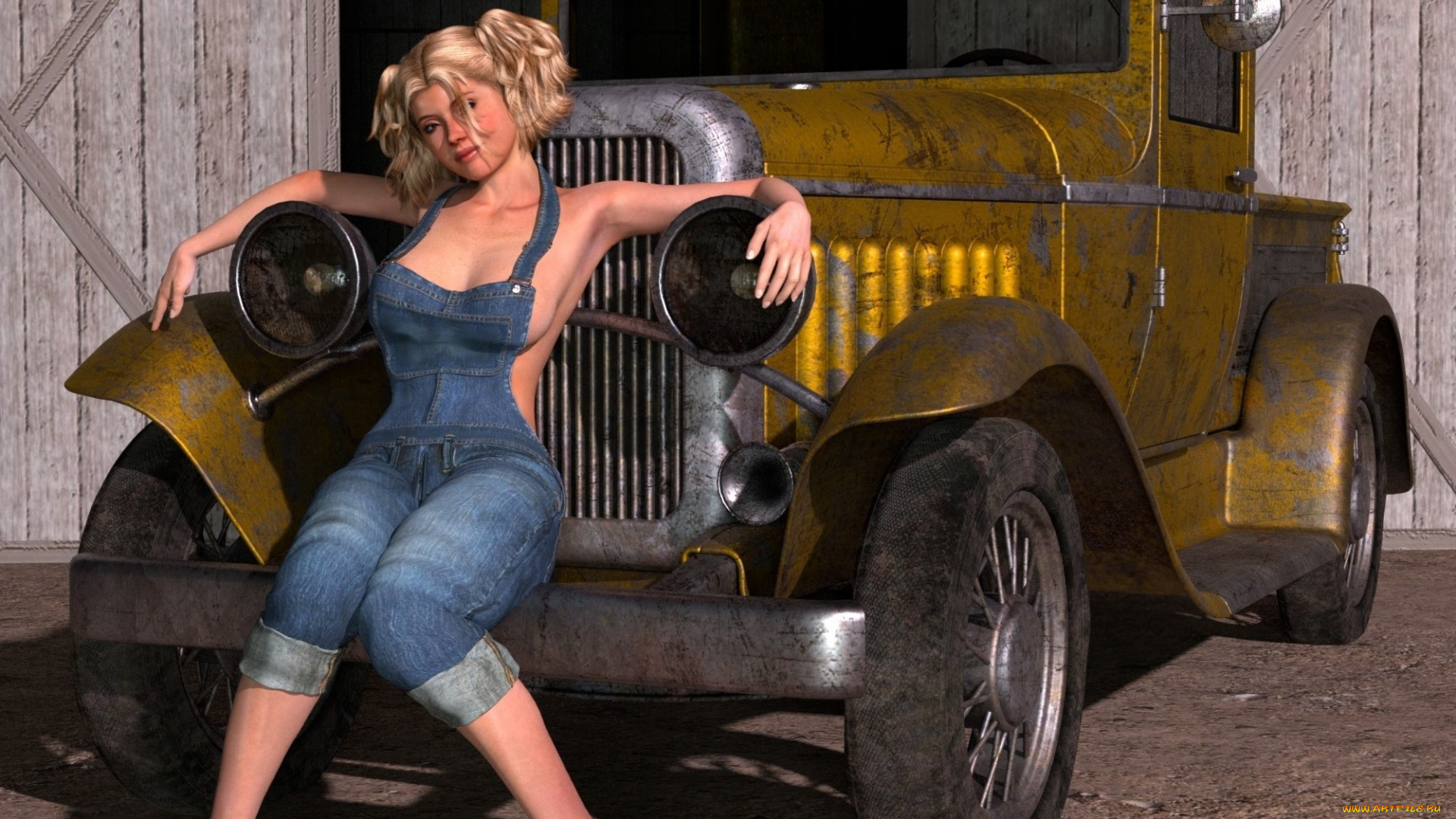 автомобили, 3d, car&girl, девушка, взгляд, фон, автомобиль