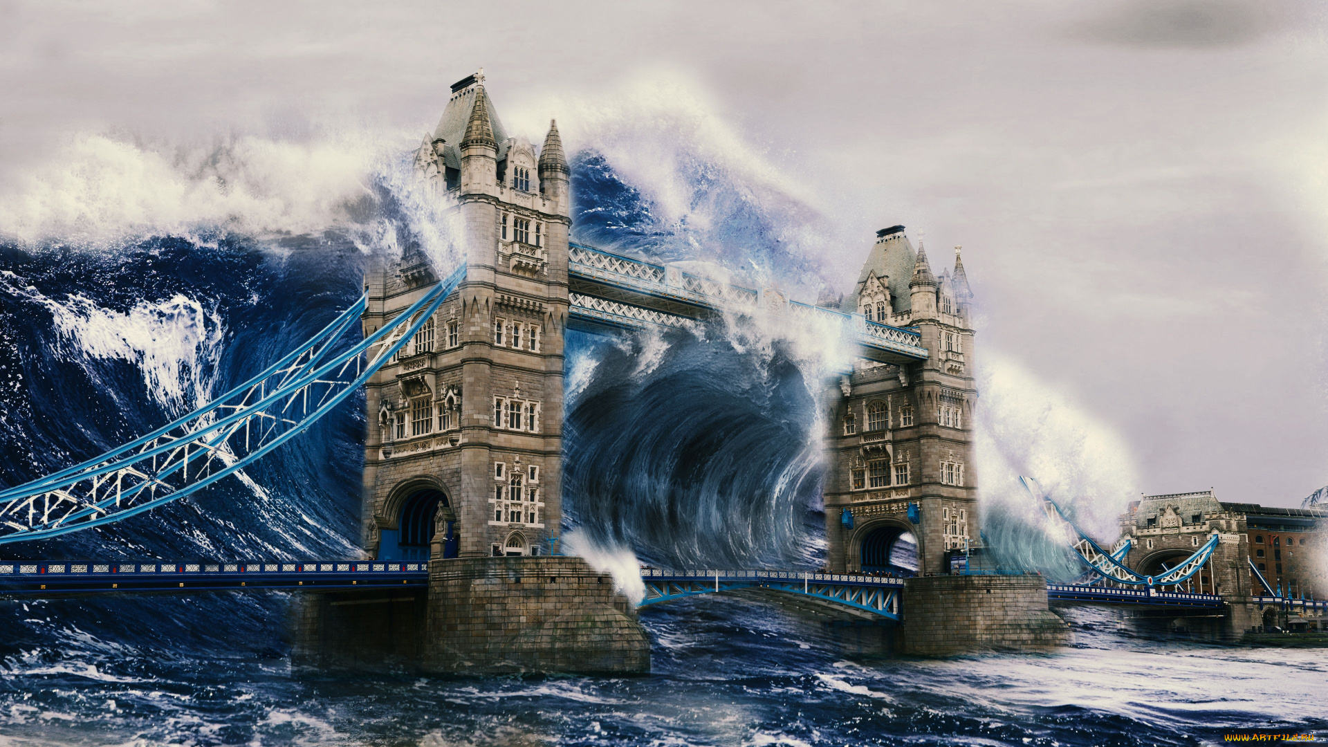tsunami, фэнтези, иные, миры, , иные, времена, волна, лондон, англия, мост, тауэр, вода, стихия, бедствие, катастрофа, здание, апокалипсис, наводнение
