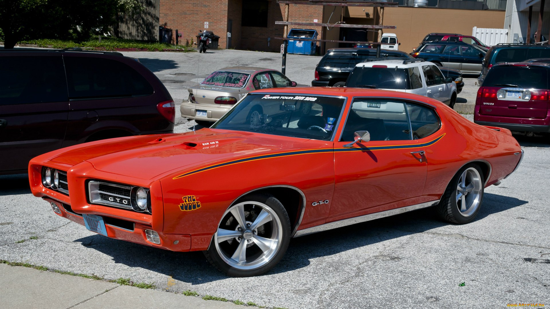 pontiac, gto, judge, автомобили, выставки, и, уличные, фото, красный, стоянка