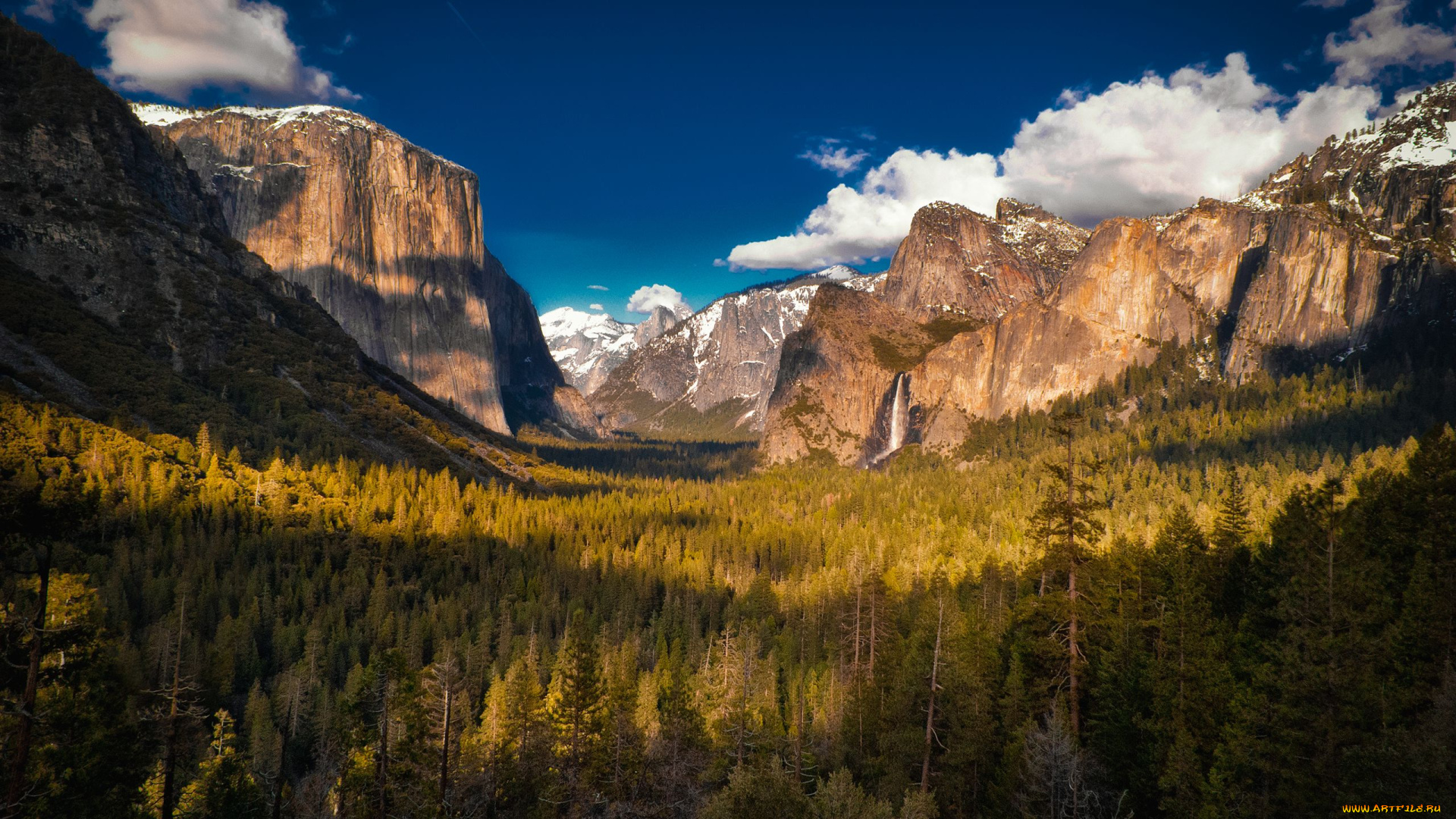 yosemite, national, park, природа, горы, водопад, деревья, лес