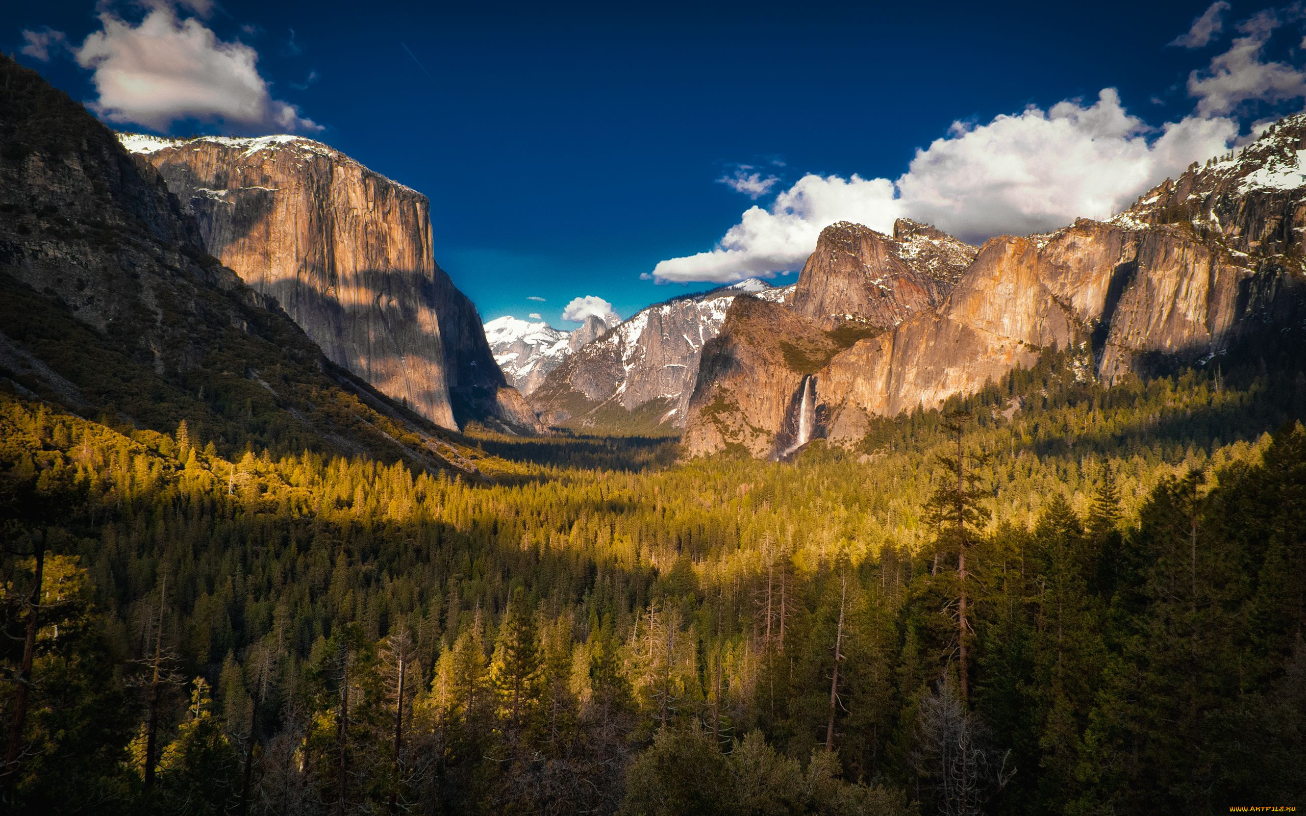 yosemite, national, park, природа, горы, водопад, деревья, лес