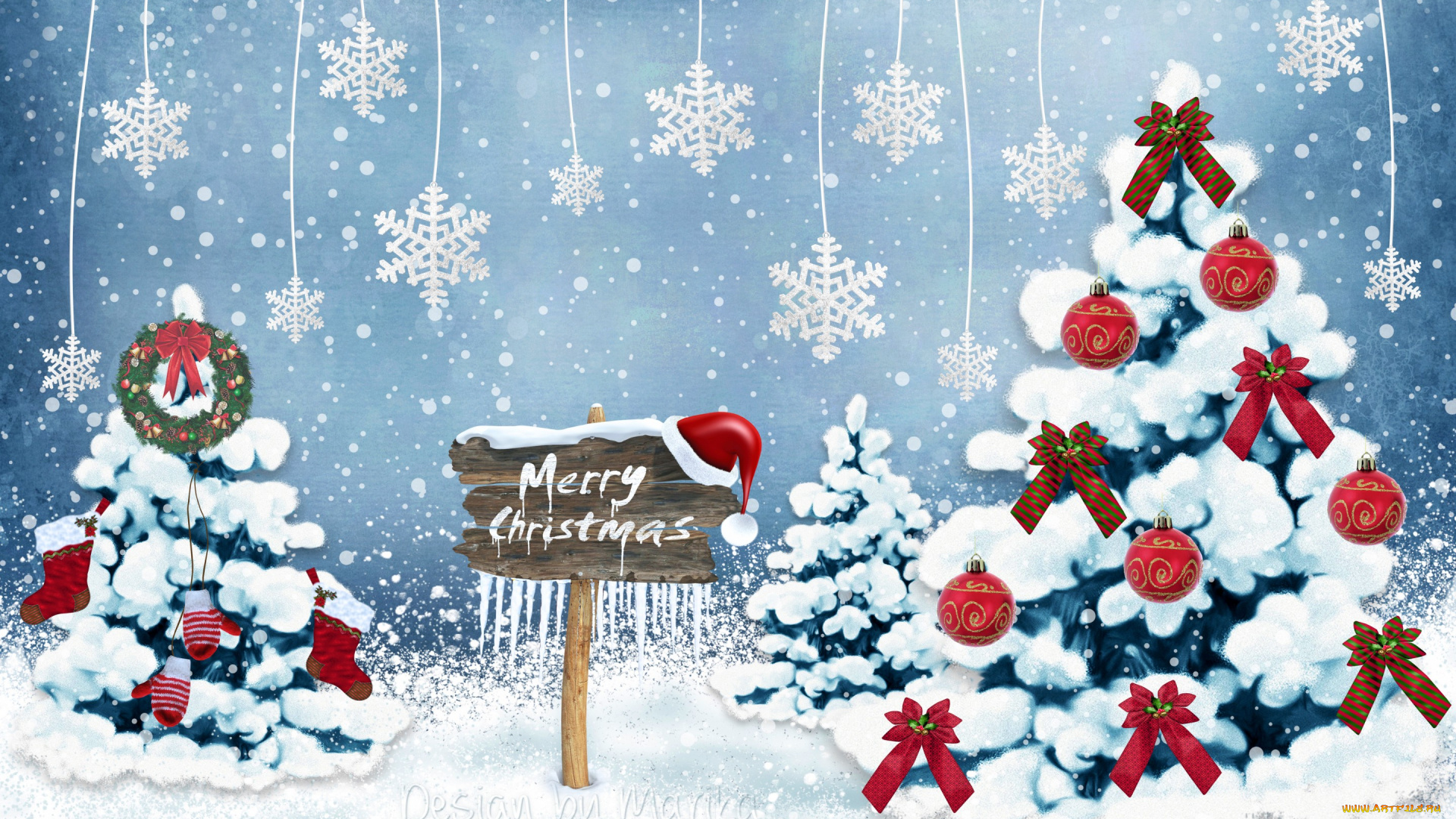 праздничные, векторная, графика, , новый, год, christmas, merry, design, by, marika, новый, год, рождество, winter, decoration, snow, forest, tree