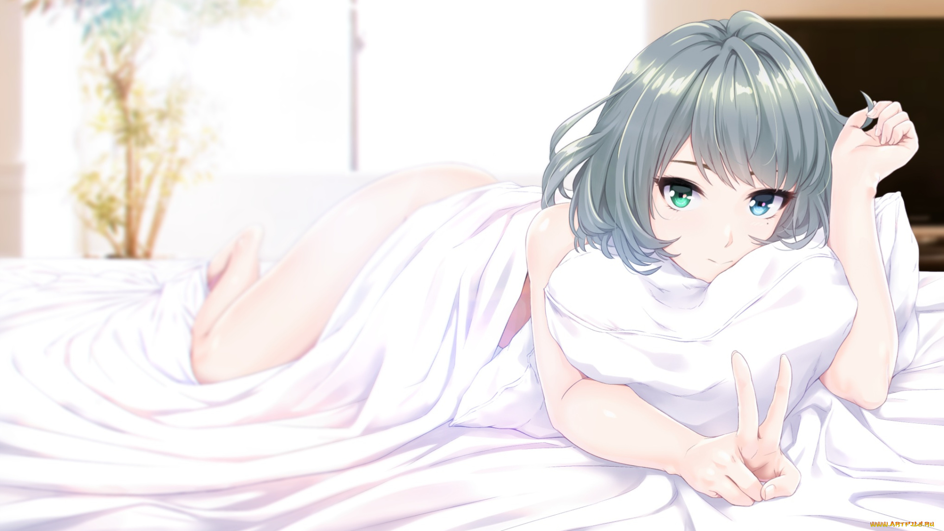 аниме, idolm@ster, infinote, takagaki, kaede, девушка, арт, постель, idolmaster, cinderella, girls