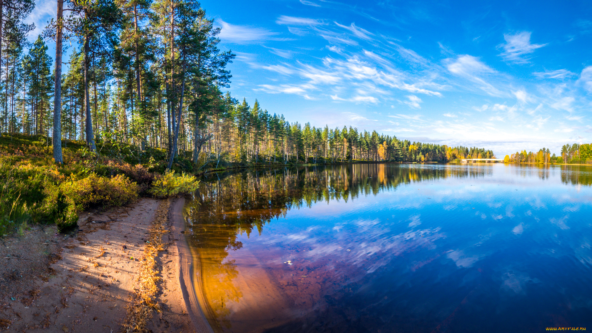 природа, реки, озера, пейзаж, осень, деревья, берег, лес, облака, отражение, река