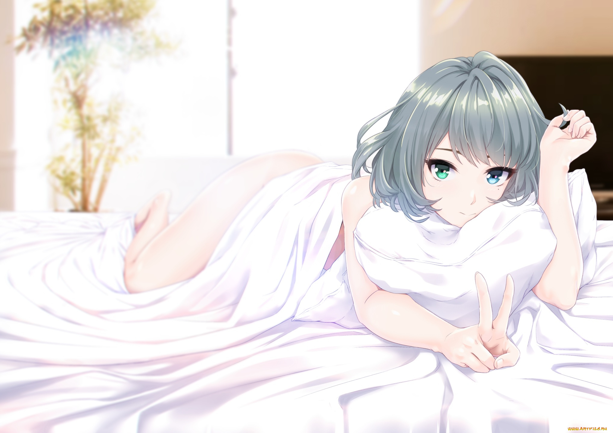 аниме, idolm@ster, infinote, takagaki, kaede, девушка, арт, постель, idolmaster, cinderella, girls