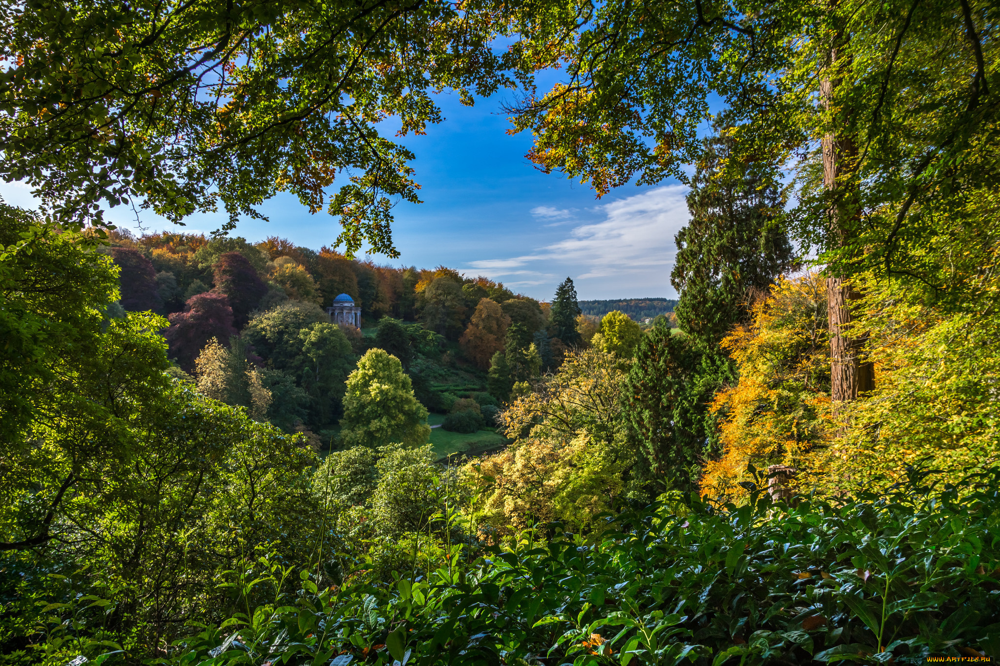 природа, лес, stourhead, garden, wiltshire, england, стурхед, уилтшир, англия, пейзажный, парк, озеро, осень, деревья