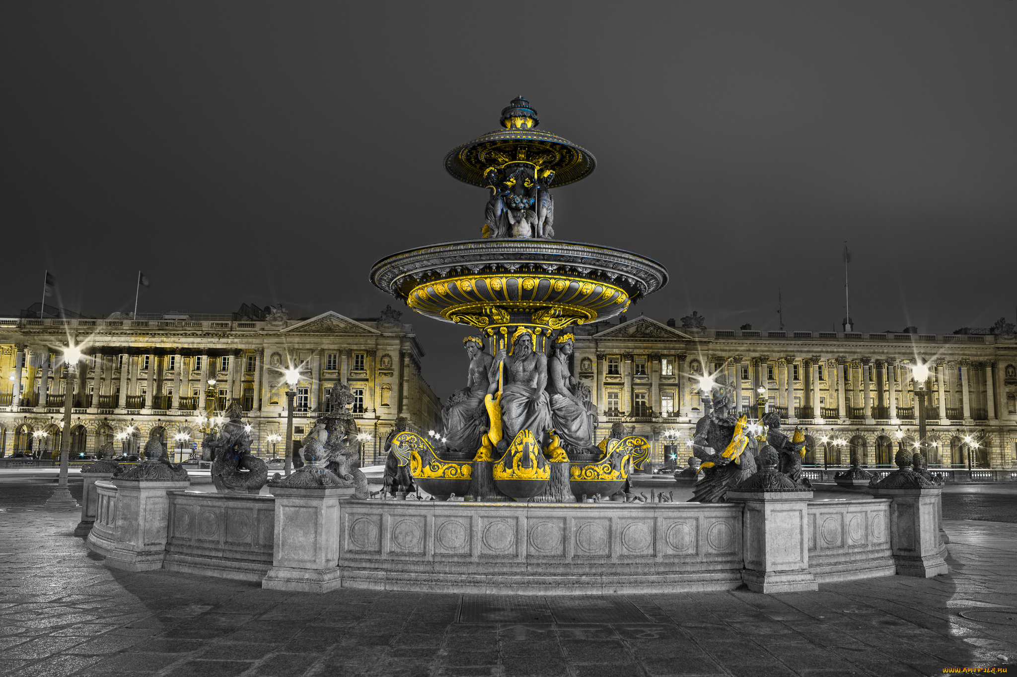 города, париж, , франция, фонтан, площадь, музей