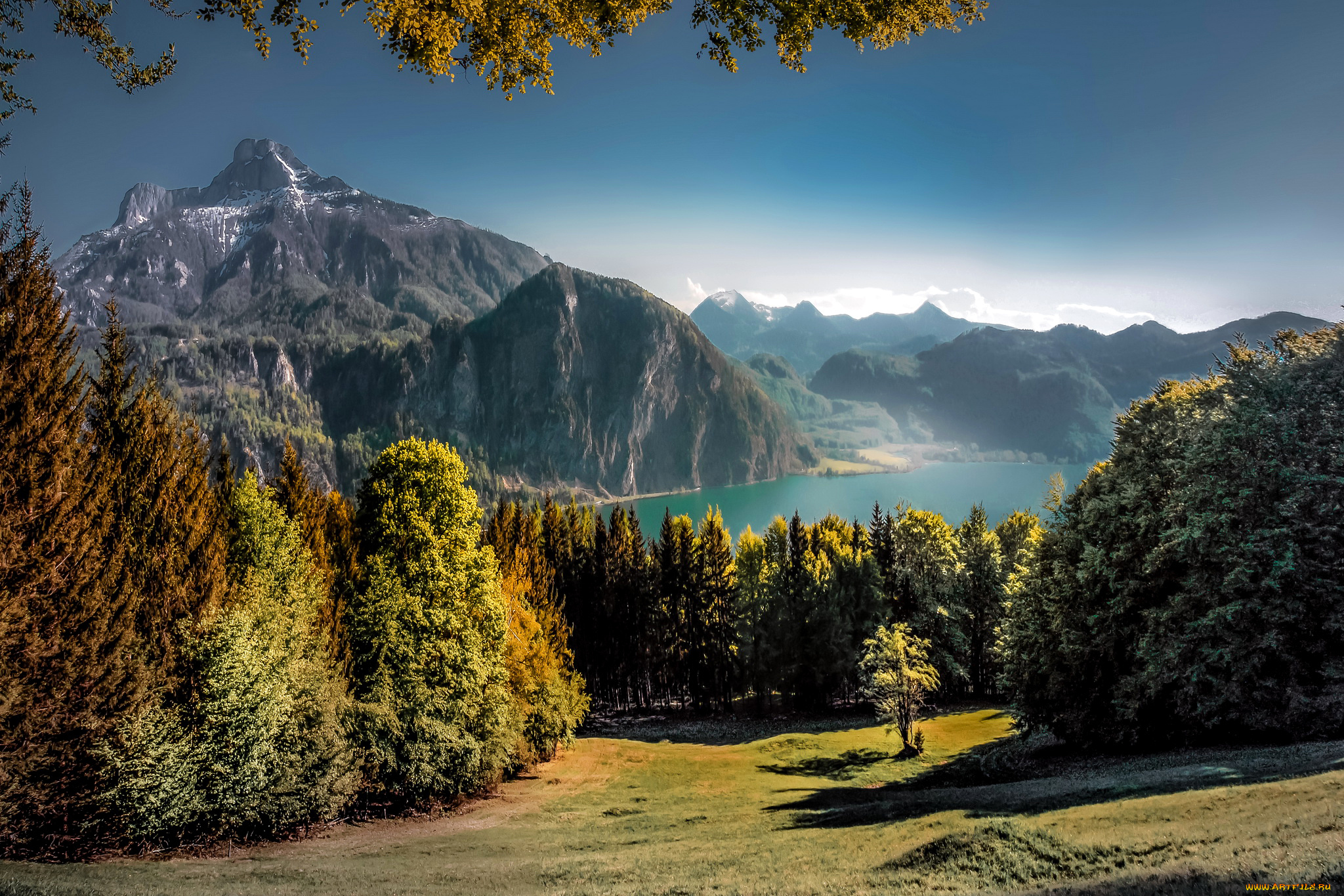 природа, горы, красота, осень, деревья, озеро, австрия
