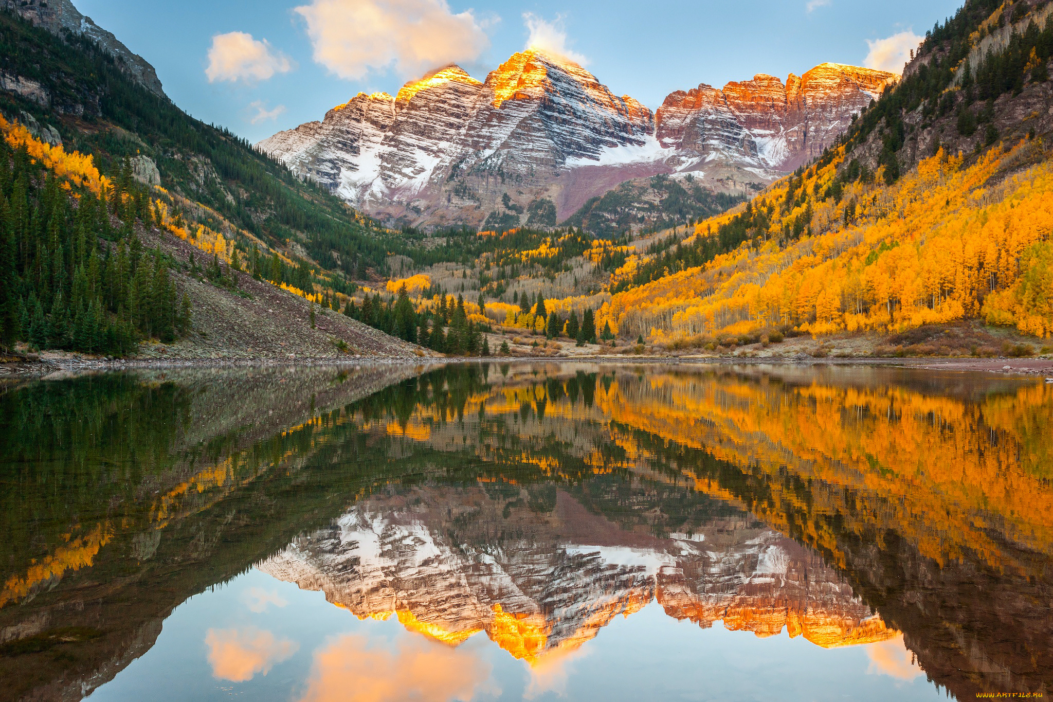 природа, реки, озера, колорадо, отражения, лес, озеро, maroon, bells, сша, штат, скалистые, горы, осень