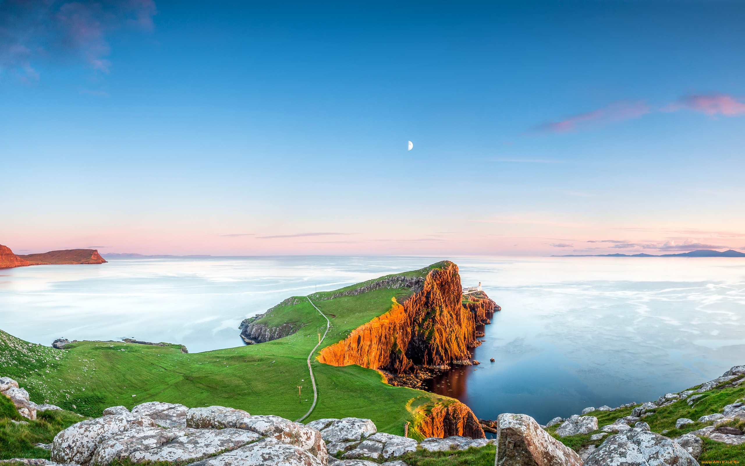 природа, маяки, скалы, панорама, шотландия, залив, море