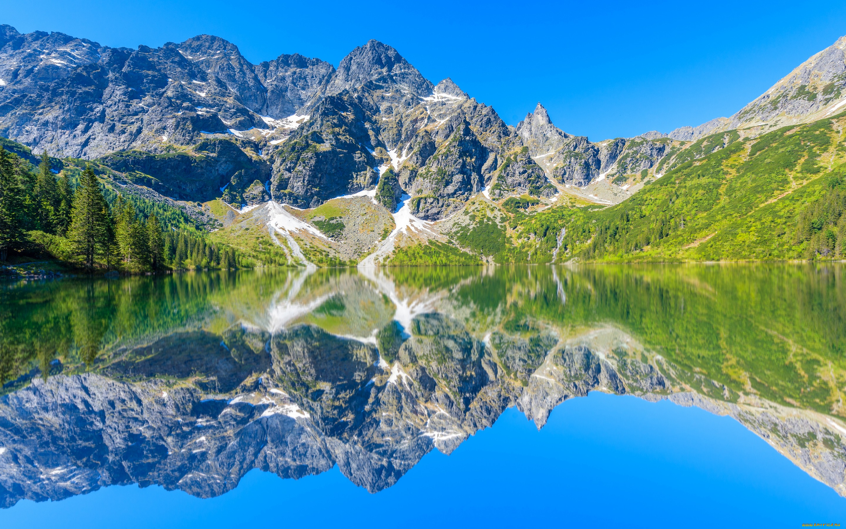 природа, реки, озера, солнце, деревья, польша, камни, скалы, горы, озеро, tatra, mountains, отражение, вода