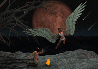 Картинка 3д+графика фантазия+ fantasy демон полет планета мужчина огонь