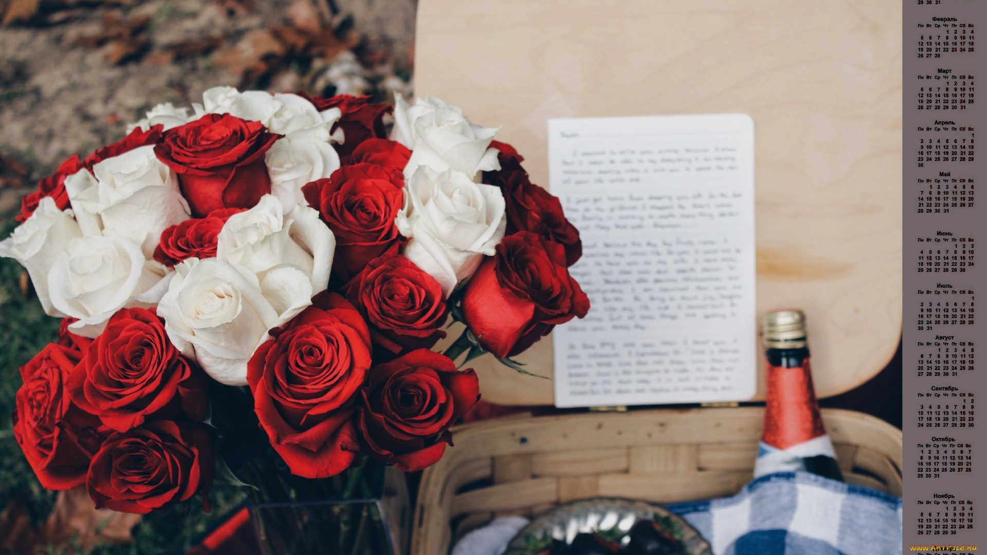 календари, цветы, розы, букет, 2018