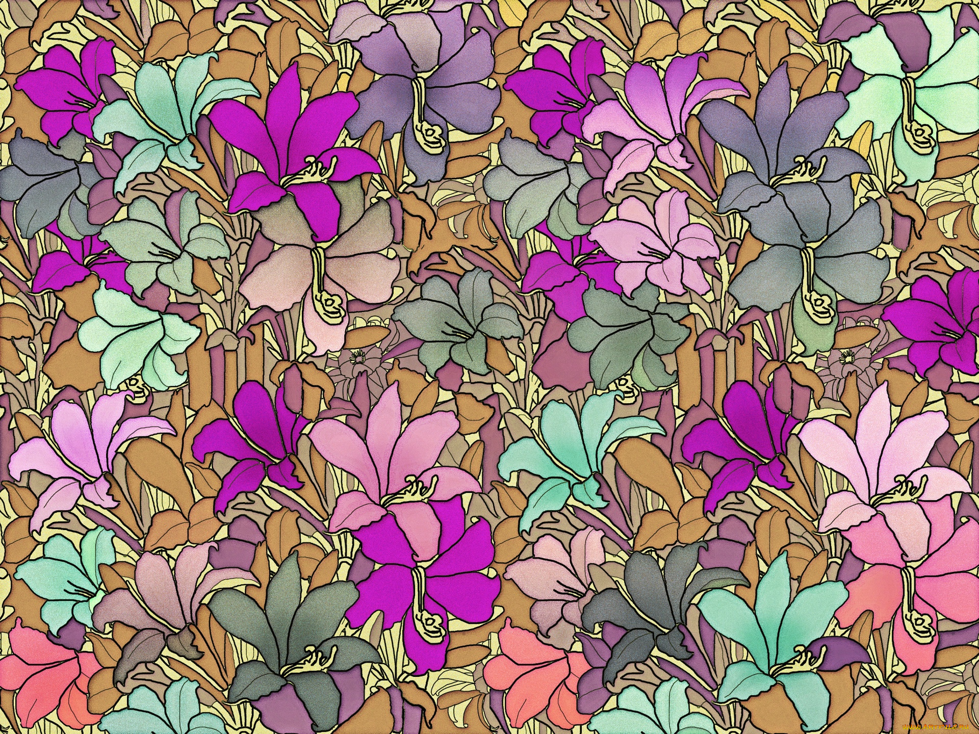 векторная, графика, цветы, , flowers, фон, texture, цветы, pattern, color