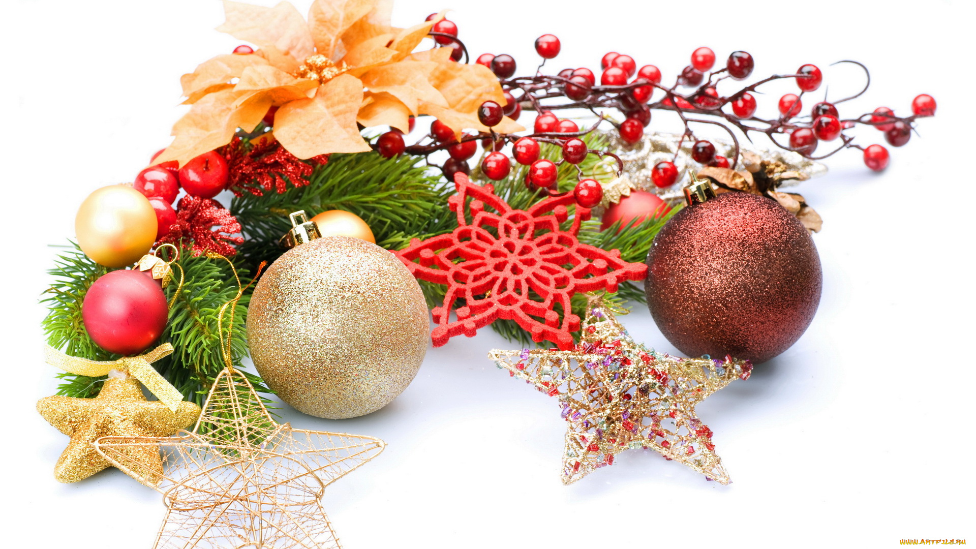 праздничные, украшения, ягоды, шарики, снежинки, еловая, ветка