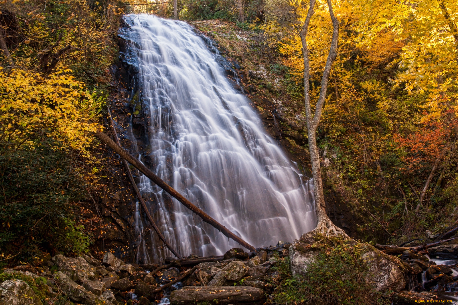 природа, водопады, осень, вода, поток