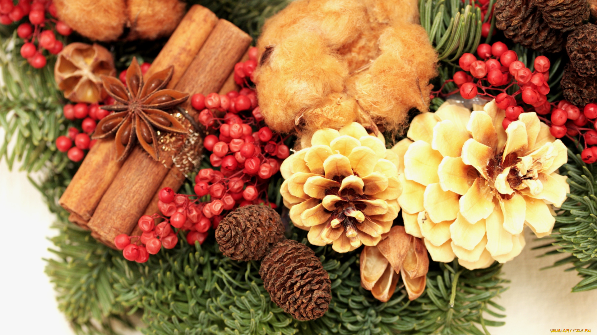праздничные, разное, новый, год, бадьян, елка, ягоды, шишки, корица