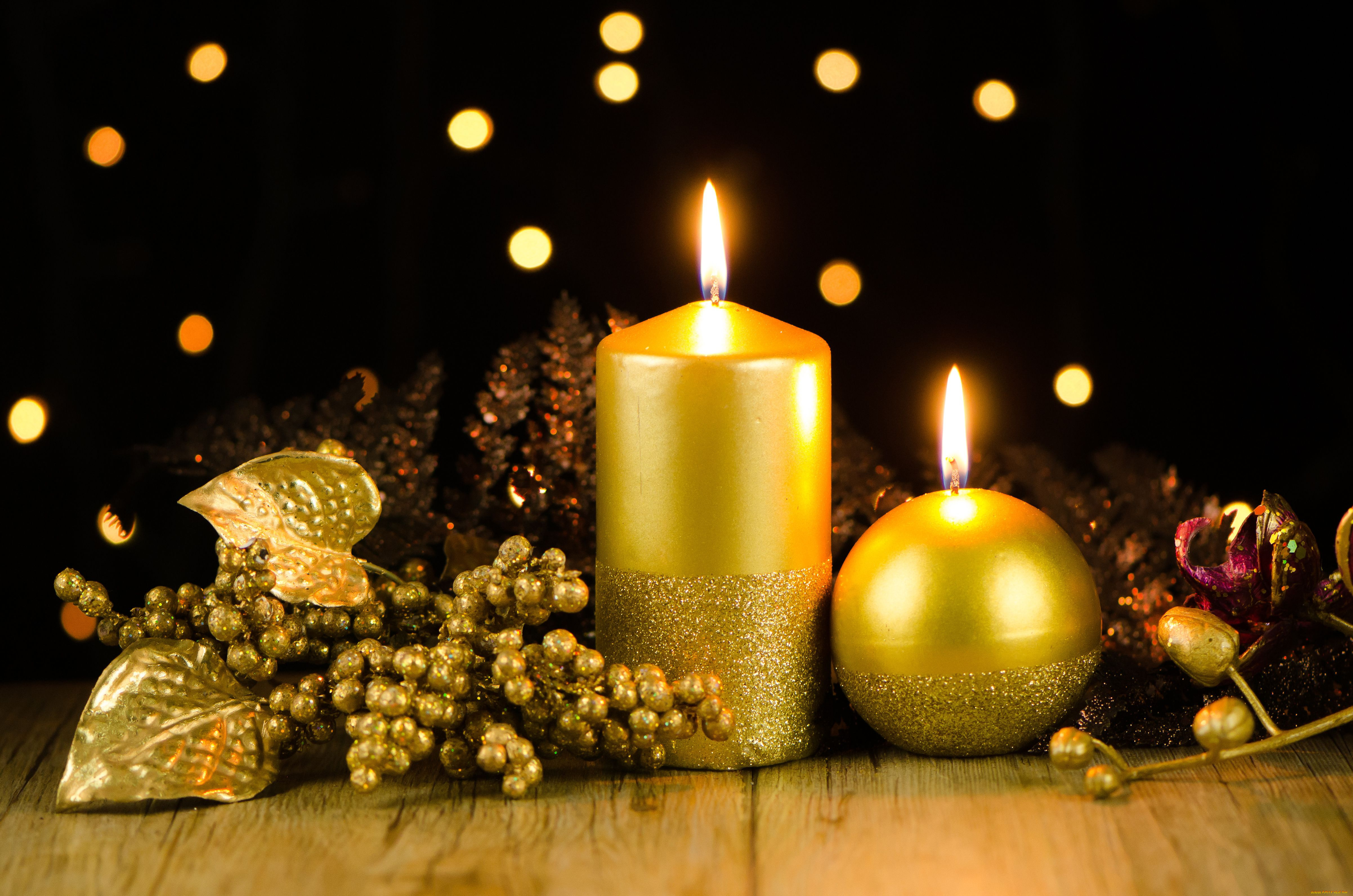 праздничные, новогодние, свечи, украшения