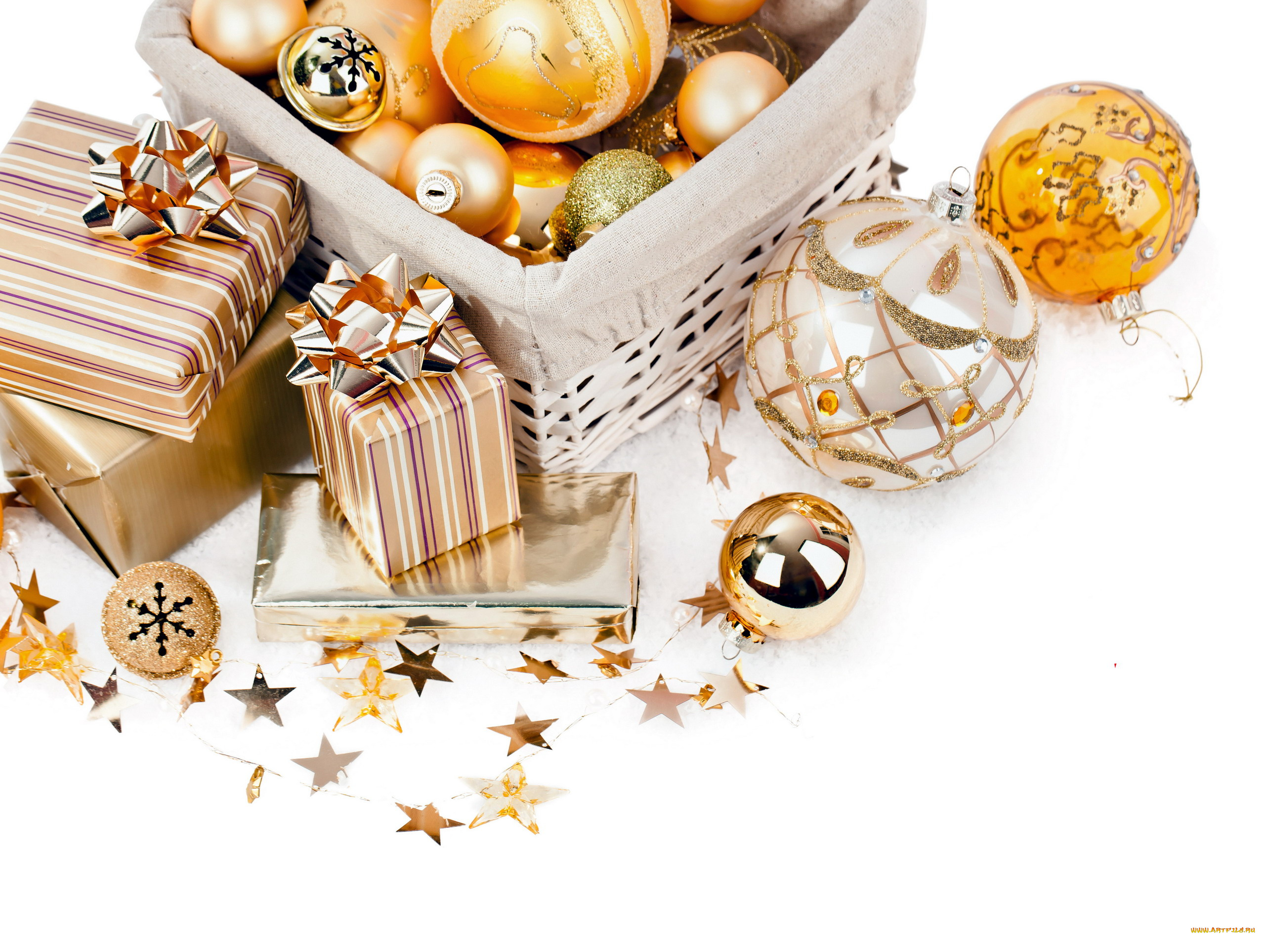 праздничные, -, разное, , новый, год, корзинка, шарики, украшения, подарки, банты