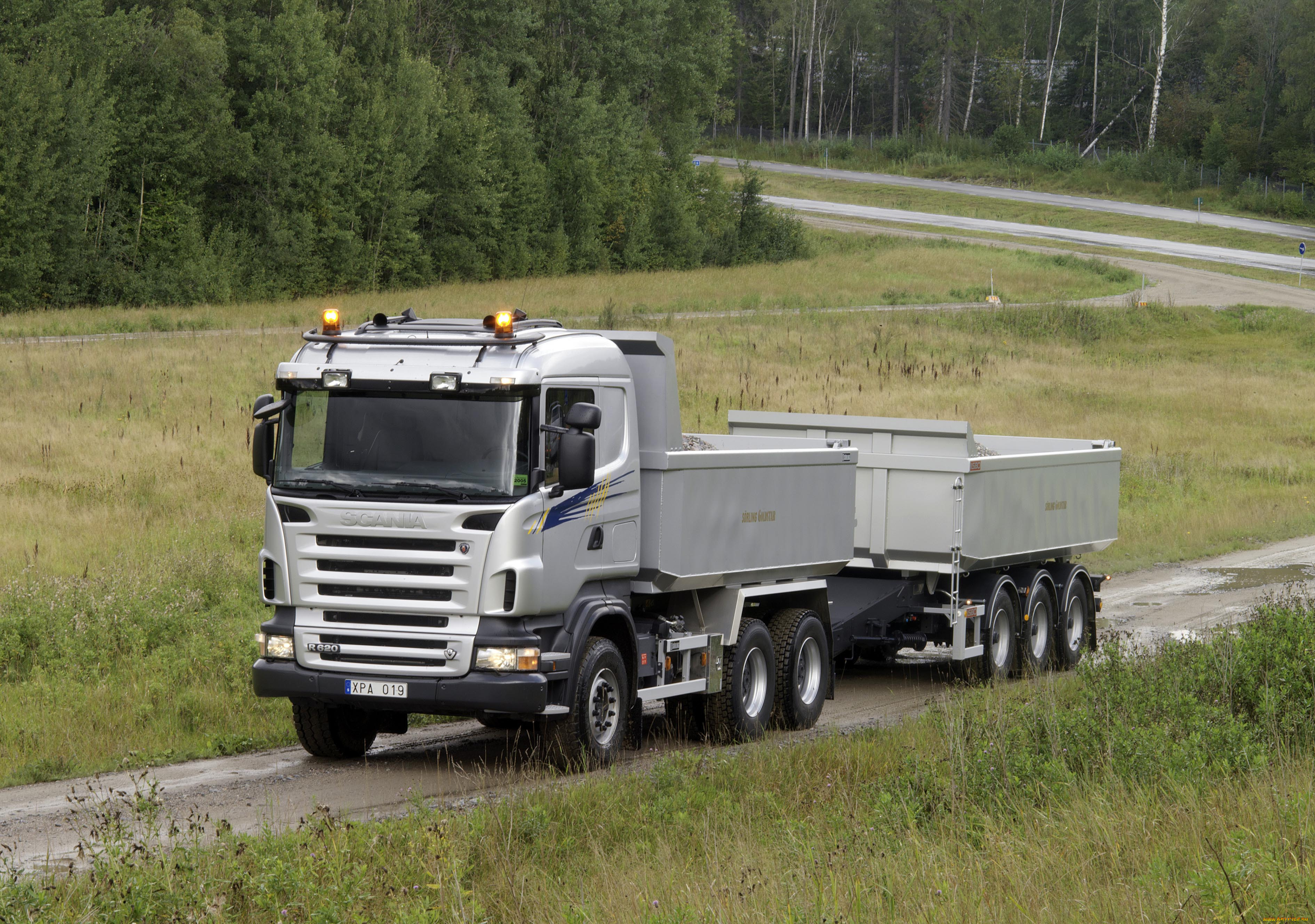 автомобили, scania, трава, дорога, грузовик, лес