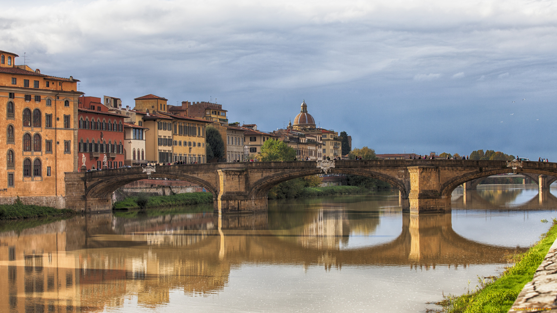 florence, arno, города, флоренция, , италия, здания, мост, река