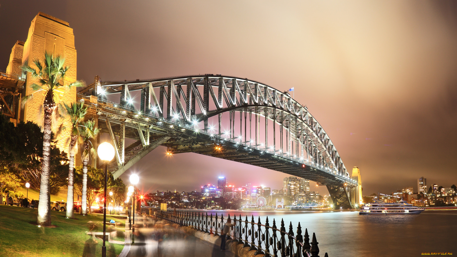 sydney, harbour, bridge, города, сидней, , австралия, ночь, огни, мост, гавань