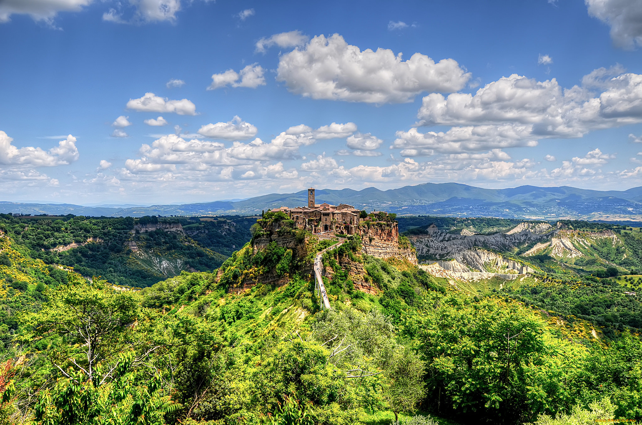 civita, di, bagnoregio, города, -, пейзажи, горы, дорога, поселок