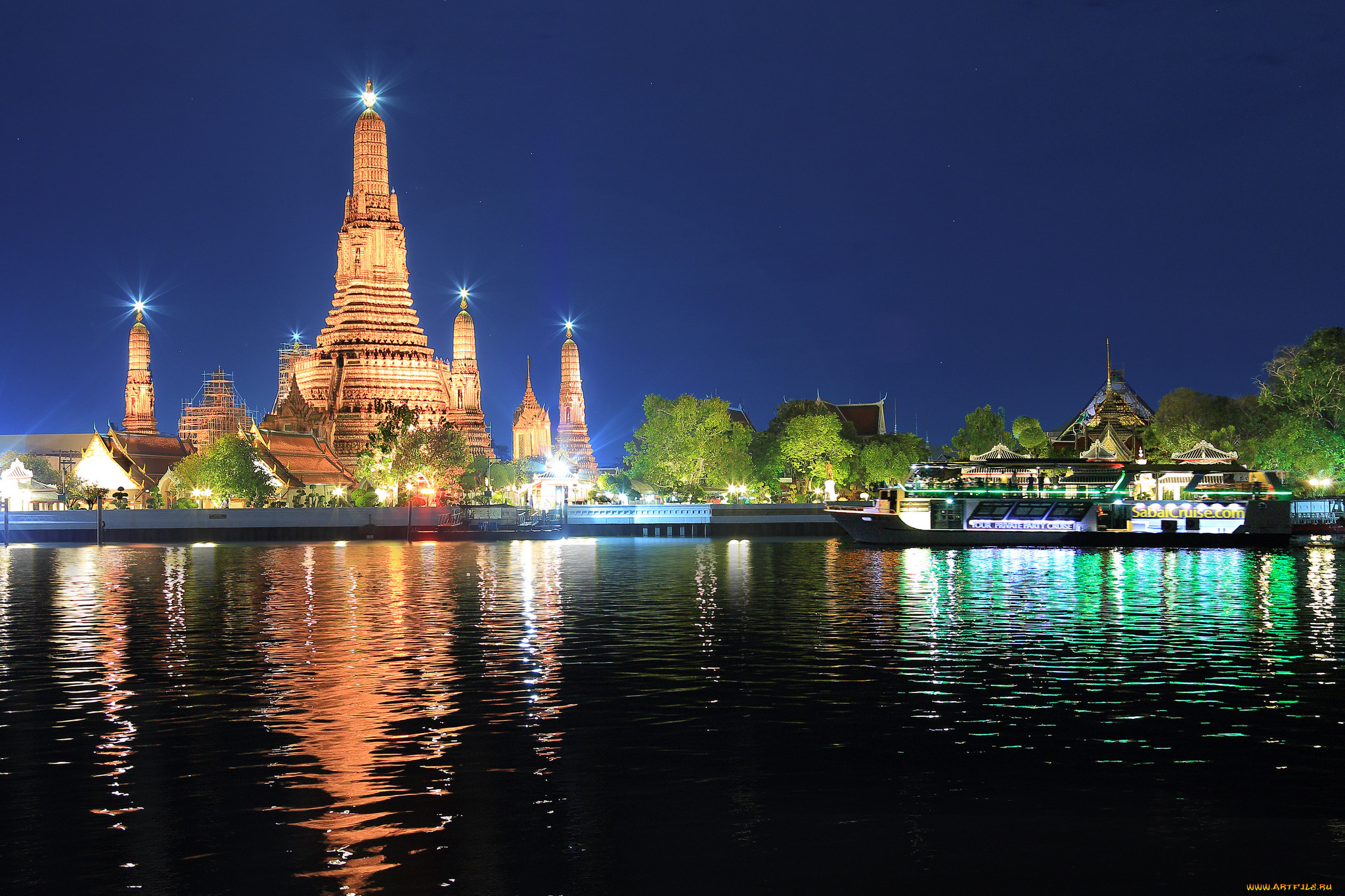 bangkok, города, бангкок, , таиланд, огни, храм, ночь