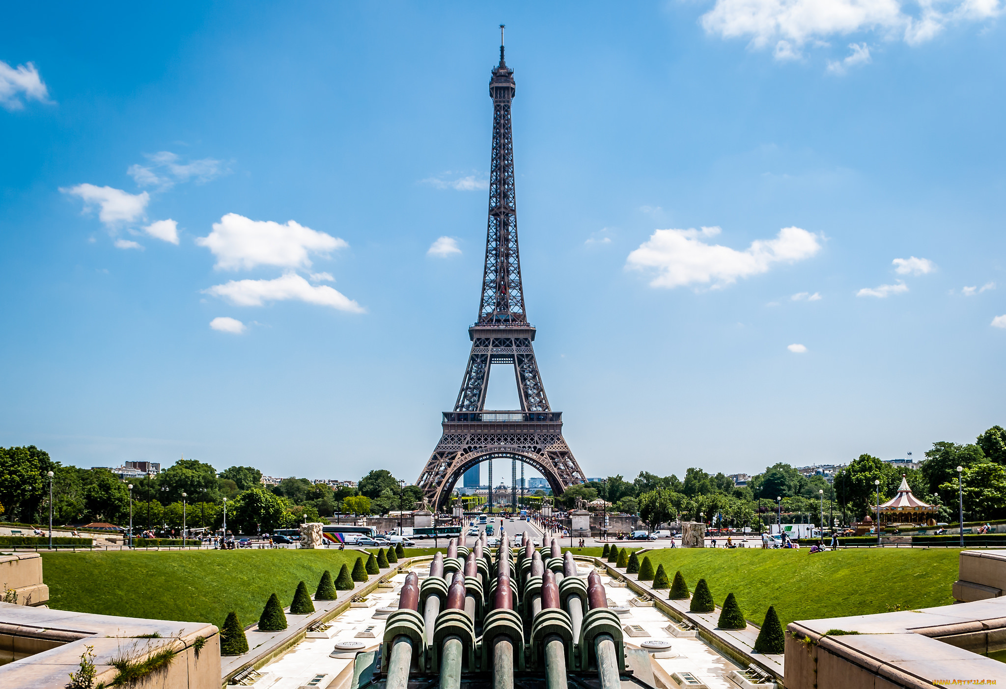 la, tour, eiffel, depuis, le, trocad&, 233, ro, , paris, города, париж, , франция, башня, парк