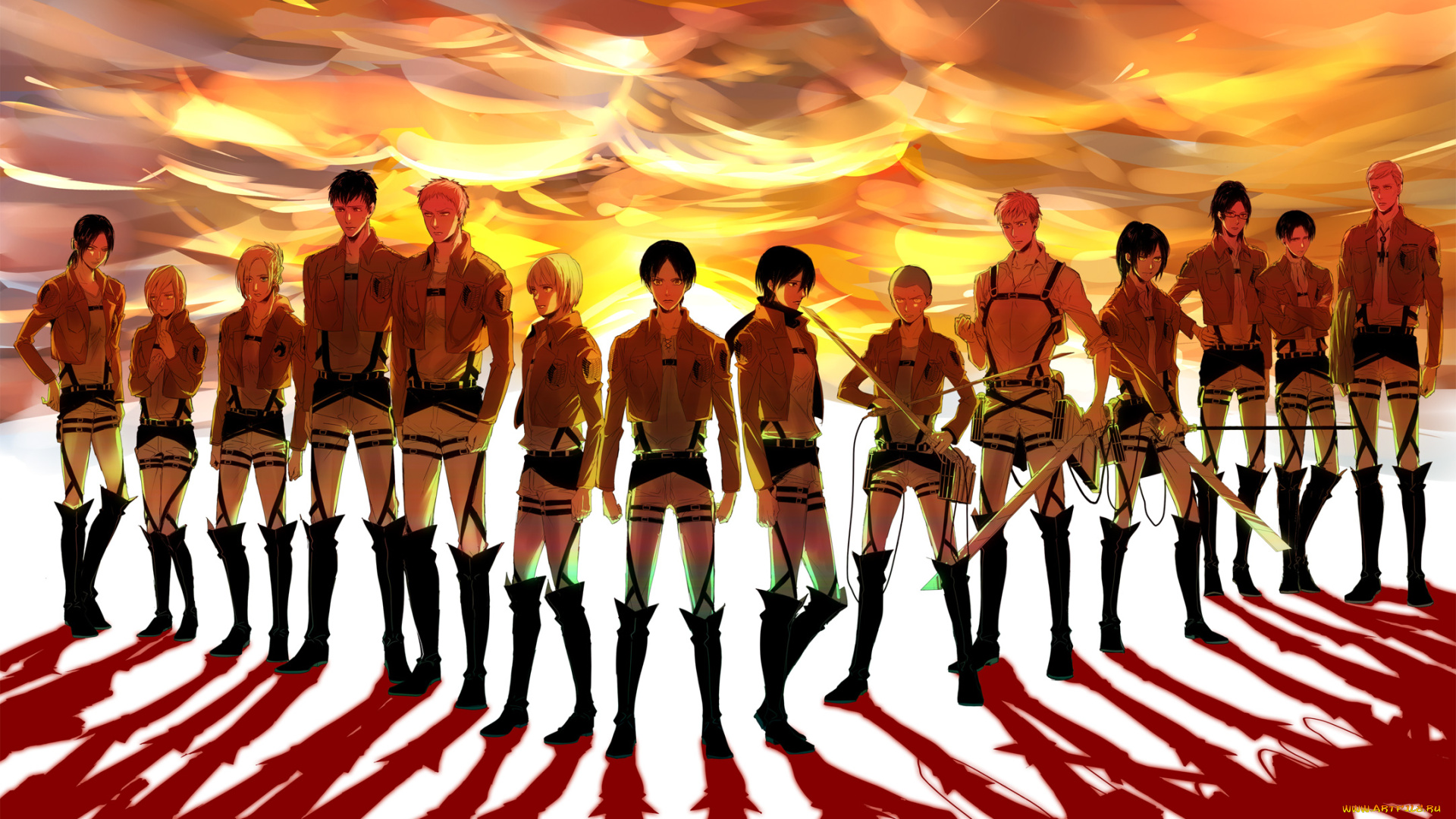 аниме, shingeki, no, kyojin, атака, титанов, фон, арт, персонажи