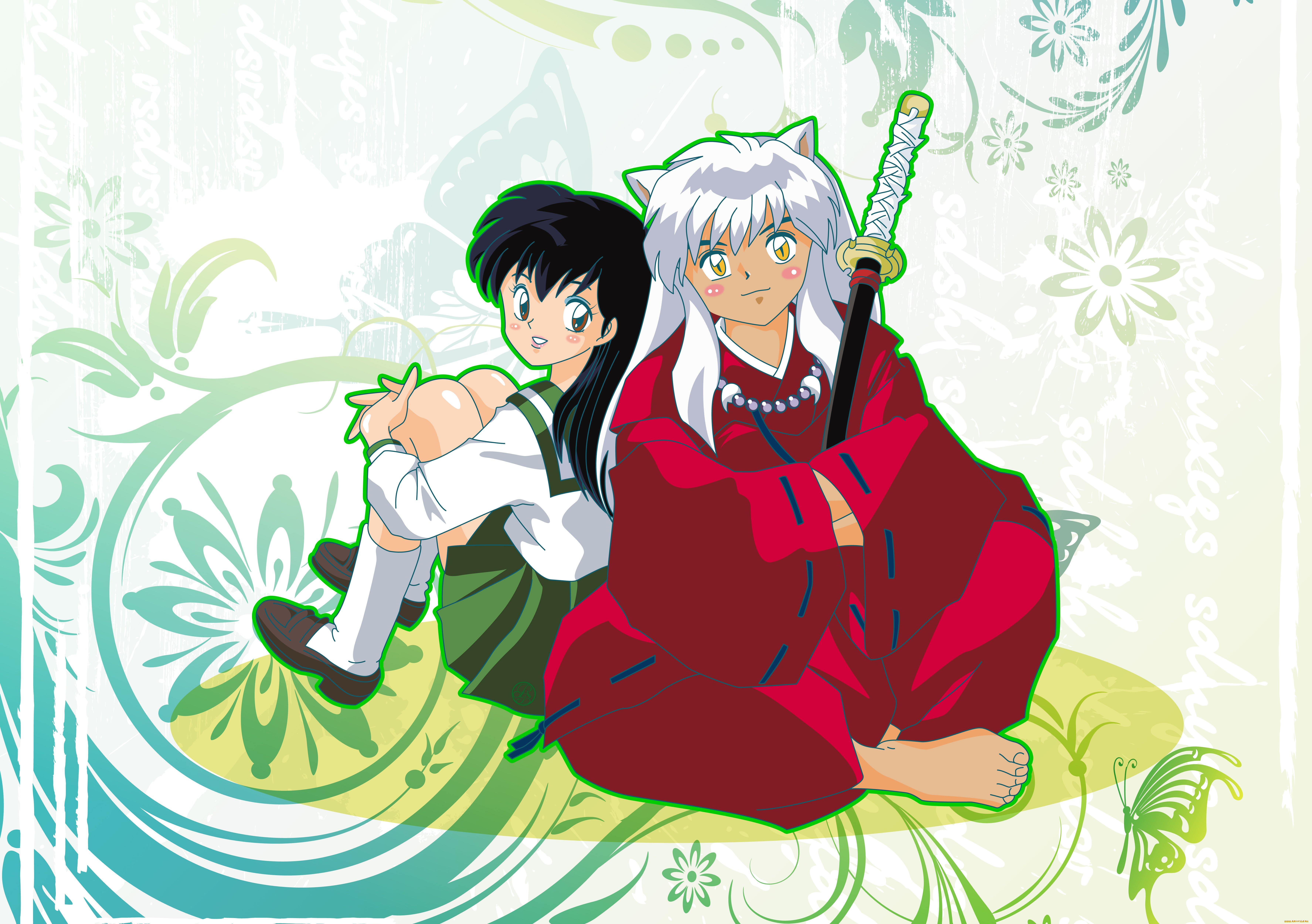 аниме, inuyasha, фон, арт, кагоме, инуяша