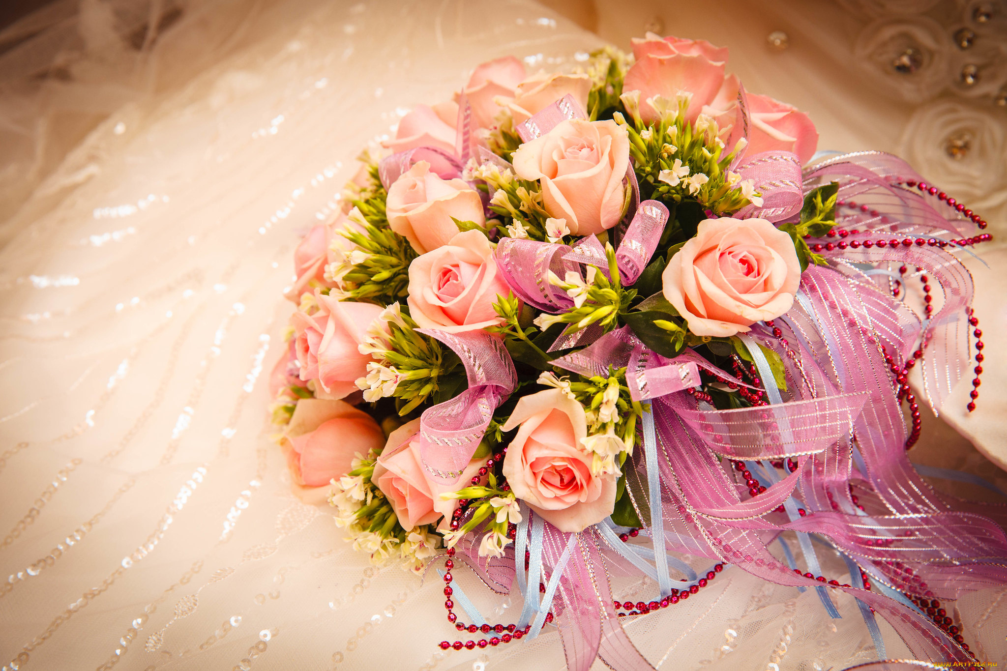 цветы, букеты, , композиции, свадебный, букет, розы, ленты