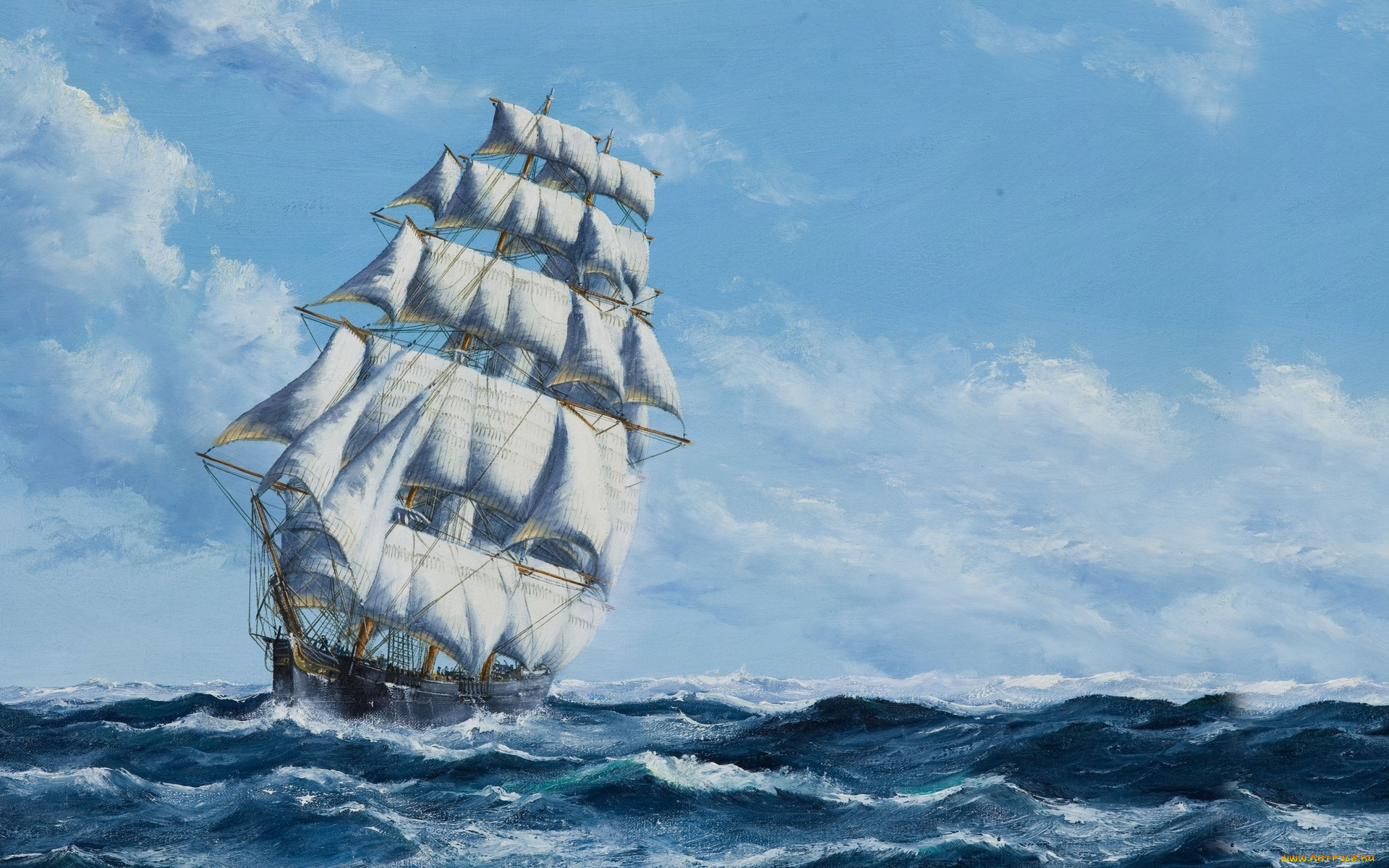 корабли, рисованные, море, живопись, рисунок, корабль, небо, паруса, парусник, john, bentham-dinsdale