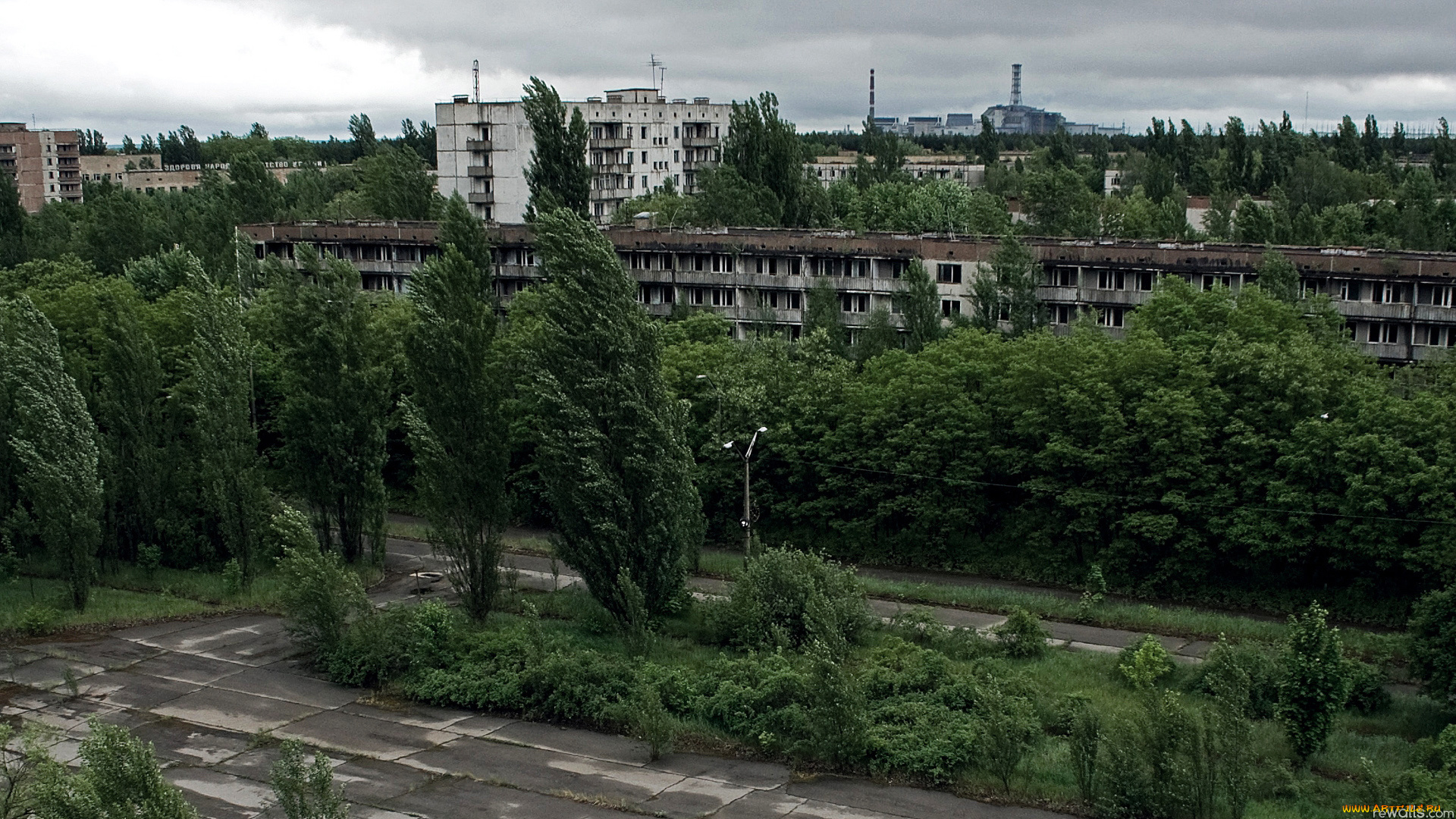 вид, на, Чаэс, из, припяти, города, -, здания, , дома, припять, четвёртый, энергоблок, Чаэс