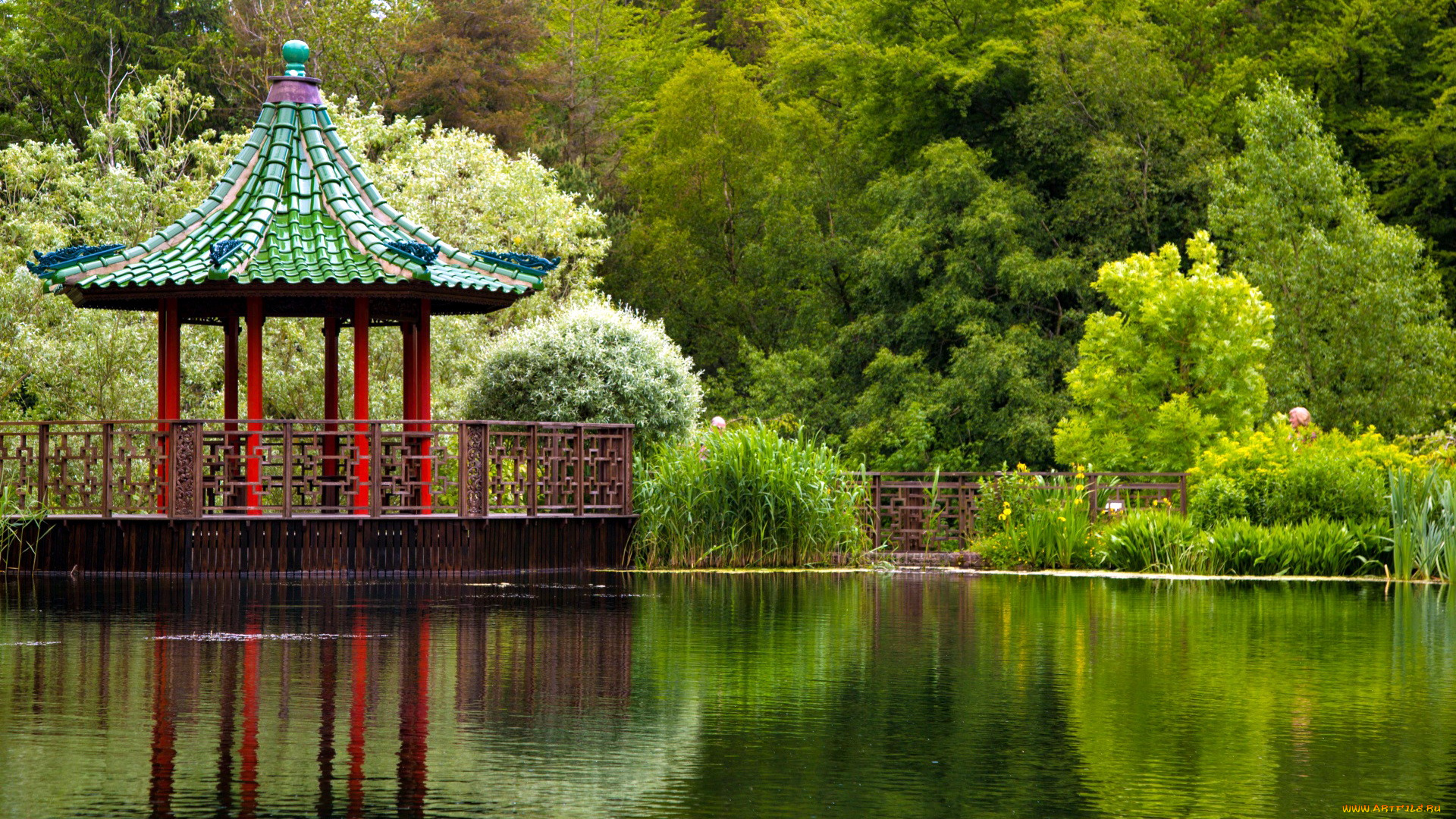 природа, парк, водоем, беседка, сад, японский