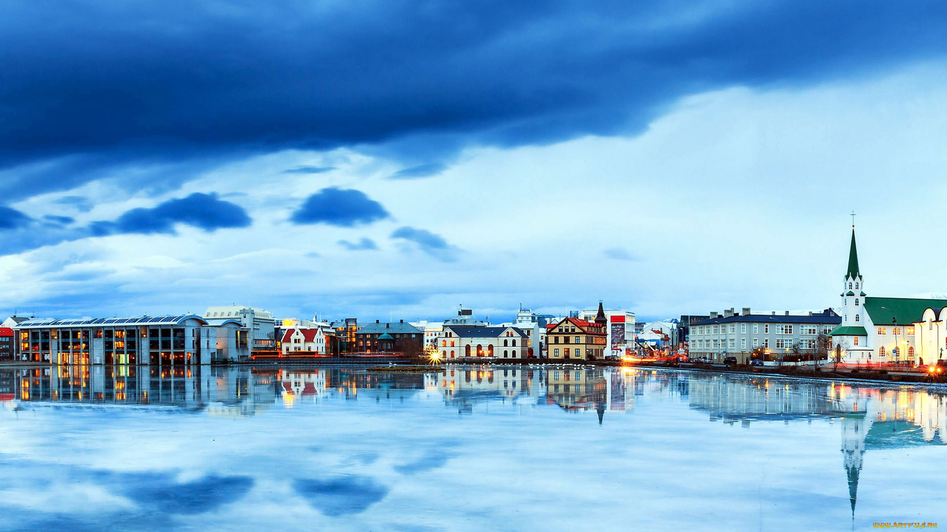 города, рейкьявик, , исландия, отражение