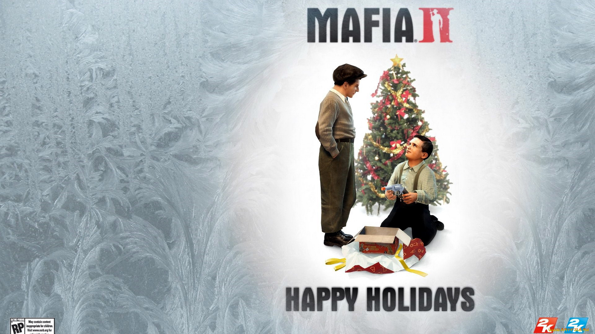 видео, игры, mafia, ii, изморозь, мальчики, подарок, пистолет, ёлка