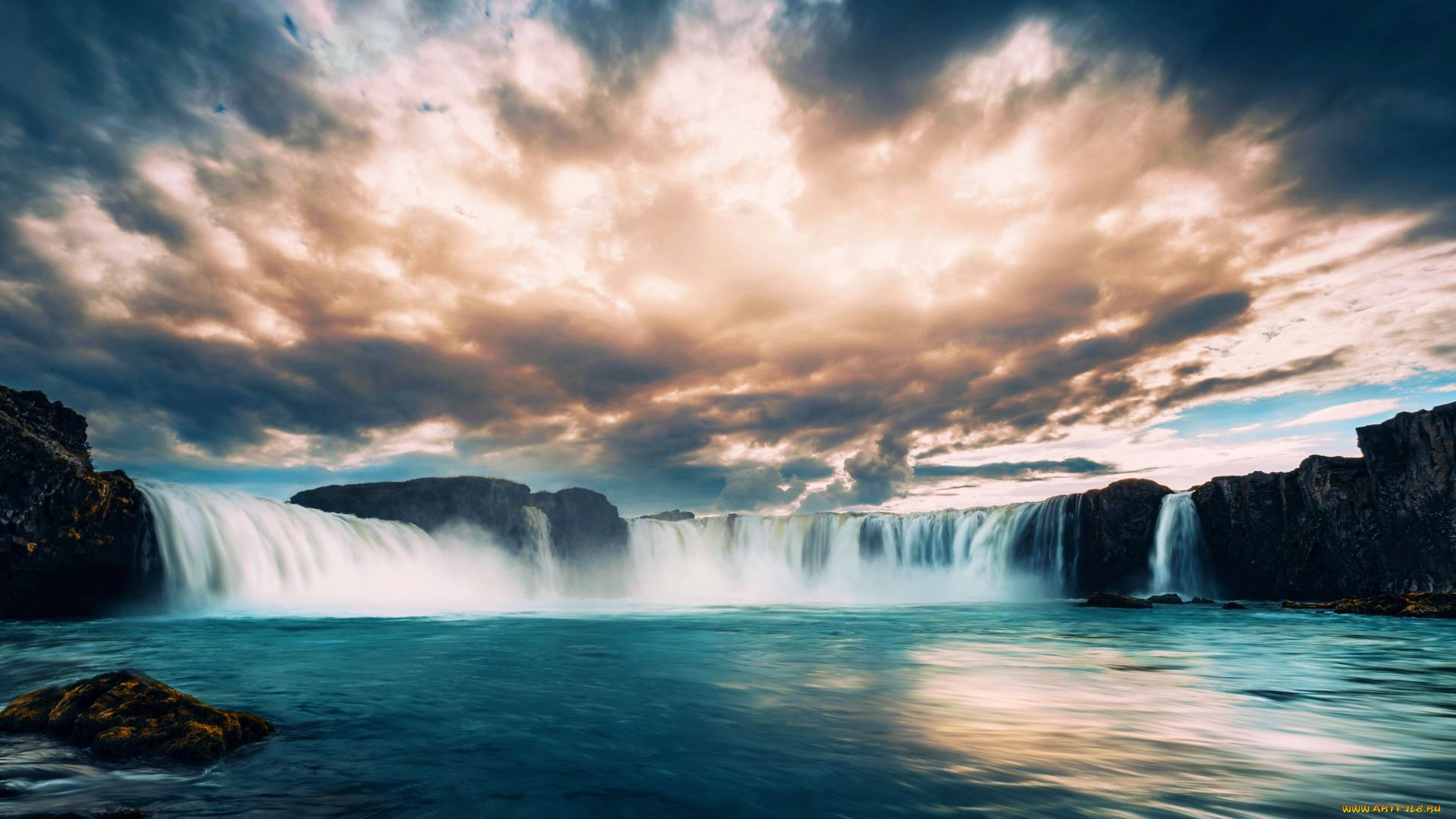 godafoss, waterfall, iceland, природа, водопады, godafoss, waterfall