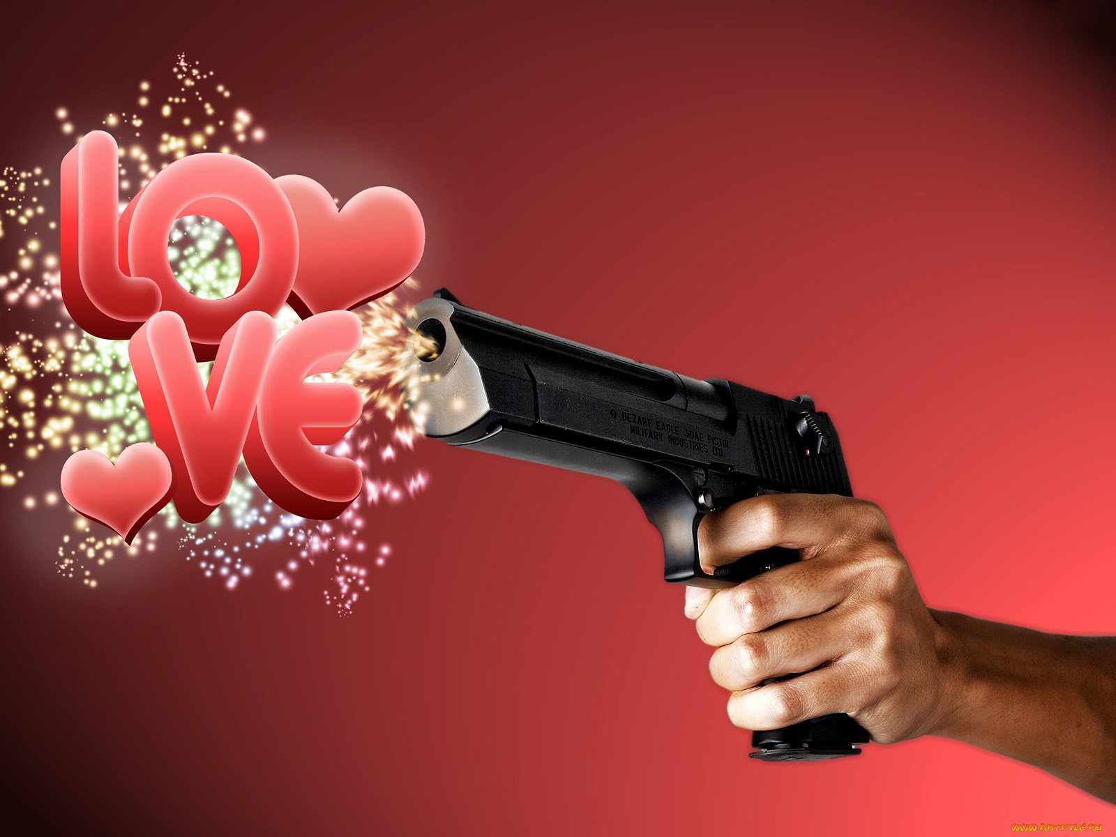 праздничные, день, св, валентина, сердечки, любовь, пистолет, рука, сердечко, надпись