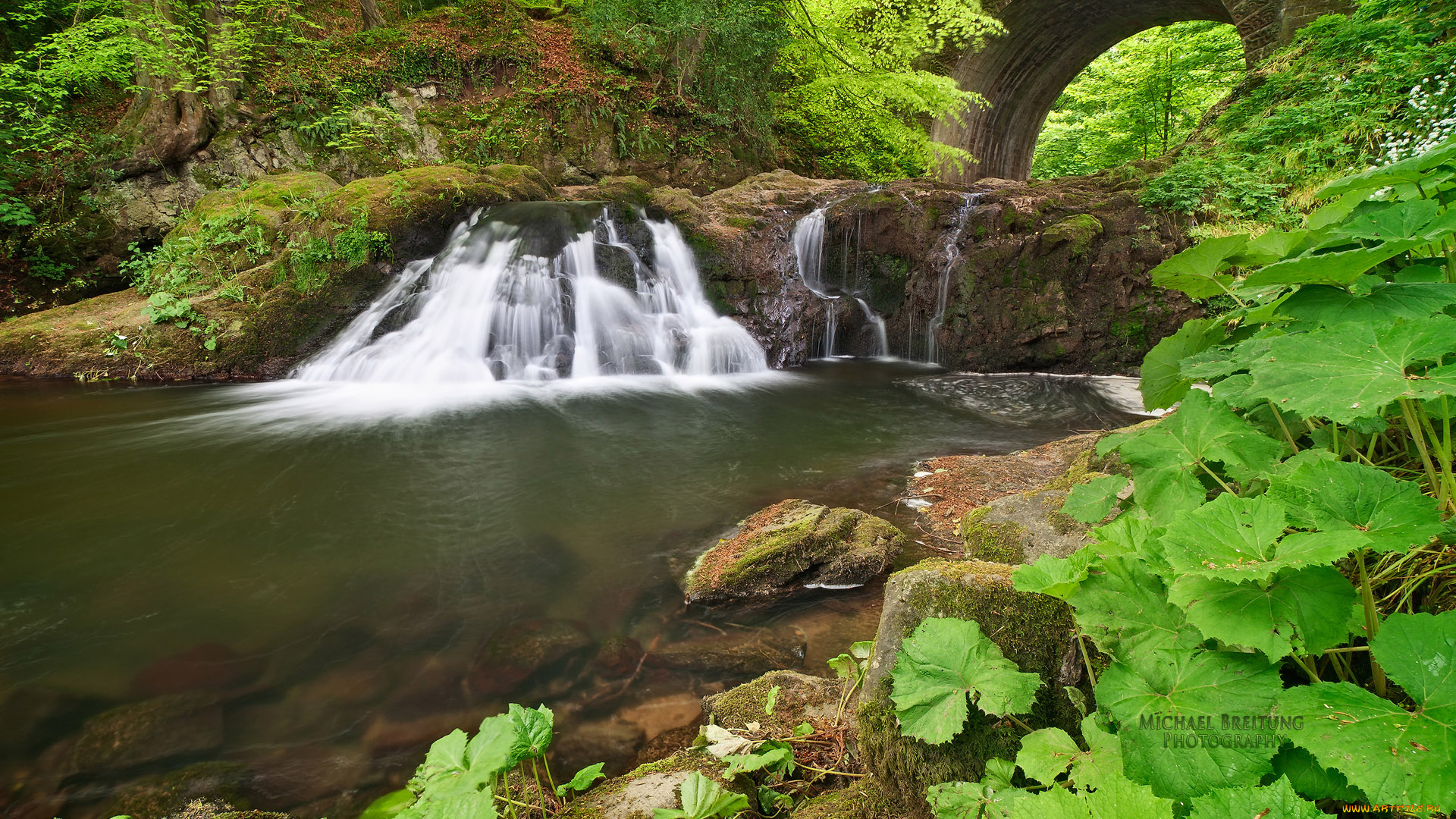 природа, водопады, деревья, листья, вода