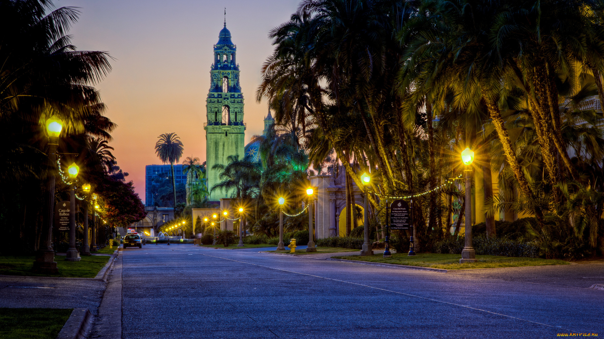 san, diego, сша, города, сан, диего, улица, дома, огни, ночь