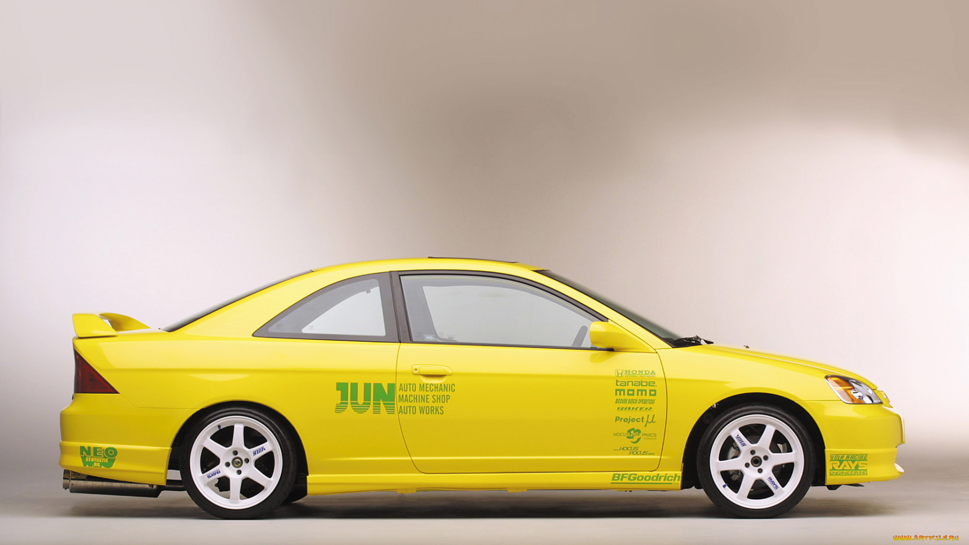 автомобили, honda, 2001г, желтый, coupe, civic, jun