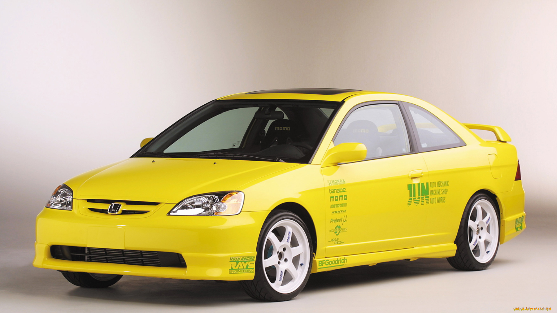 автомобили, honda, желтый, 2001г, coupe, civic, jun