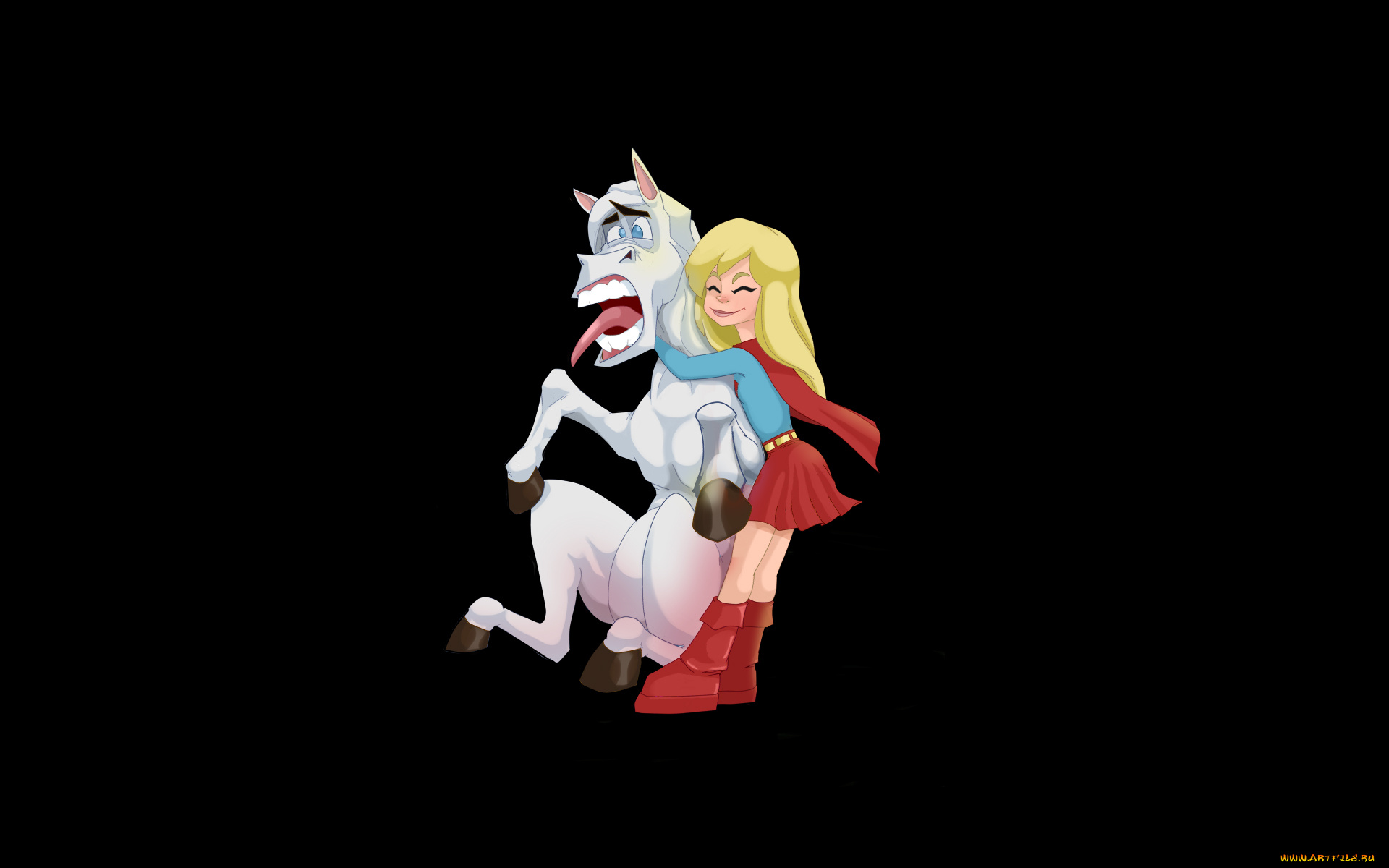 супердевушка, рисованные, минимализм, supergirl, лошадь, обнимка