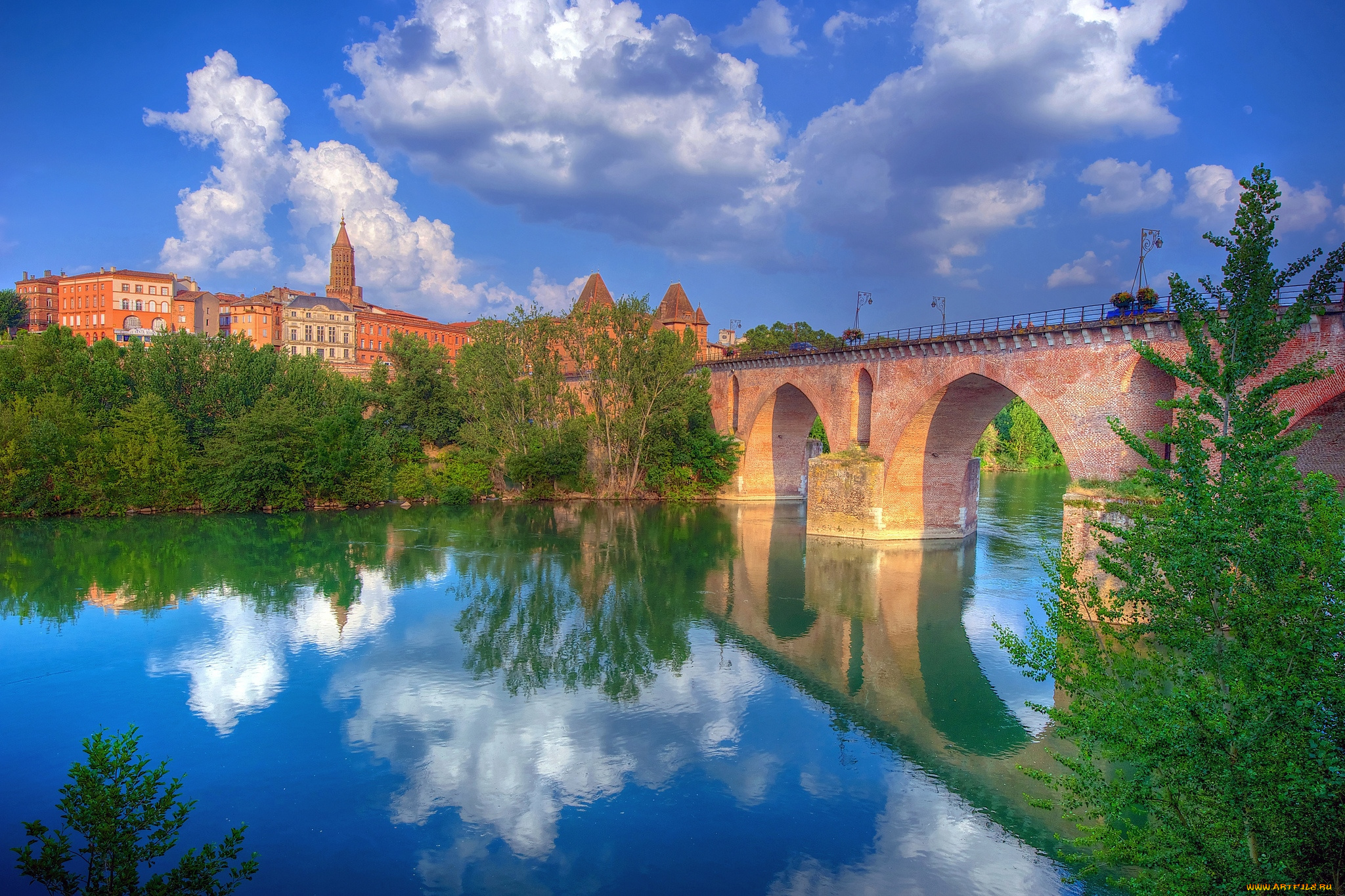 montauban, , france, города, -, мосты, отражение, река