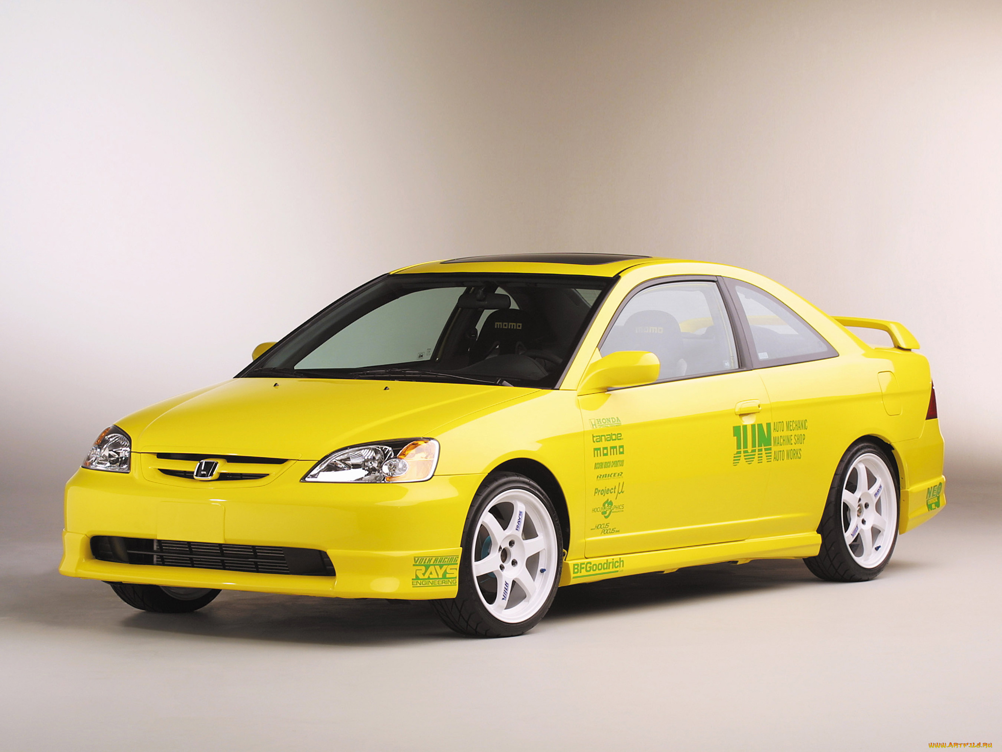 автомобили, honda, желтый, 2001г, coupe, civic, jun
